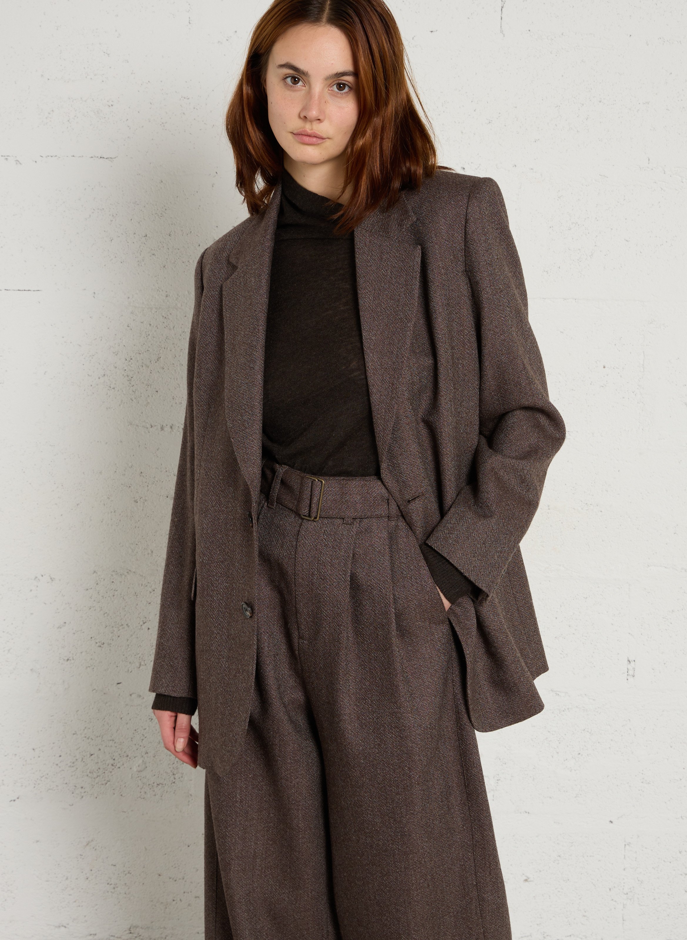 Gerade geschnittener Wolltwill-Blazer SOEUR Braun