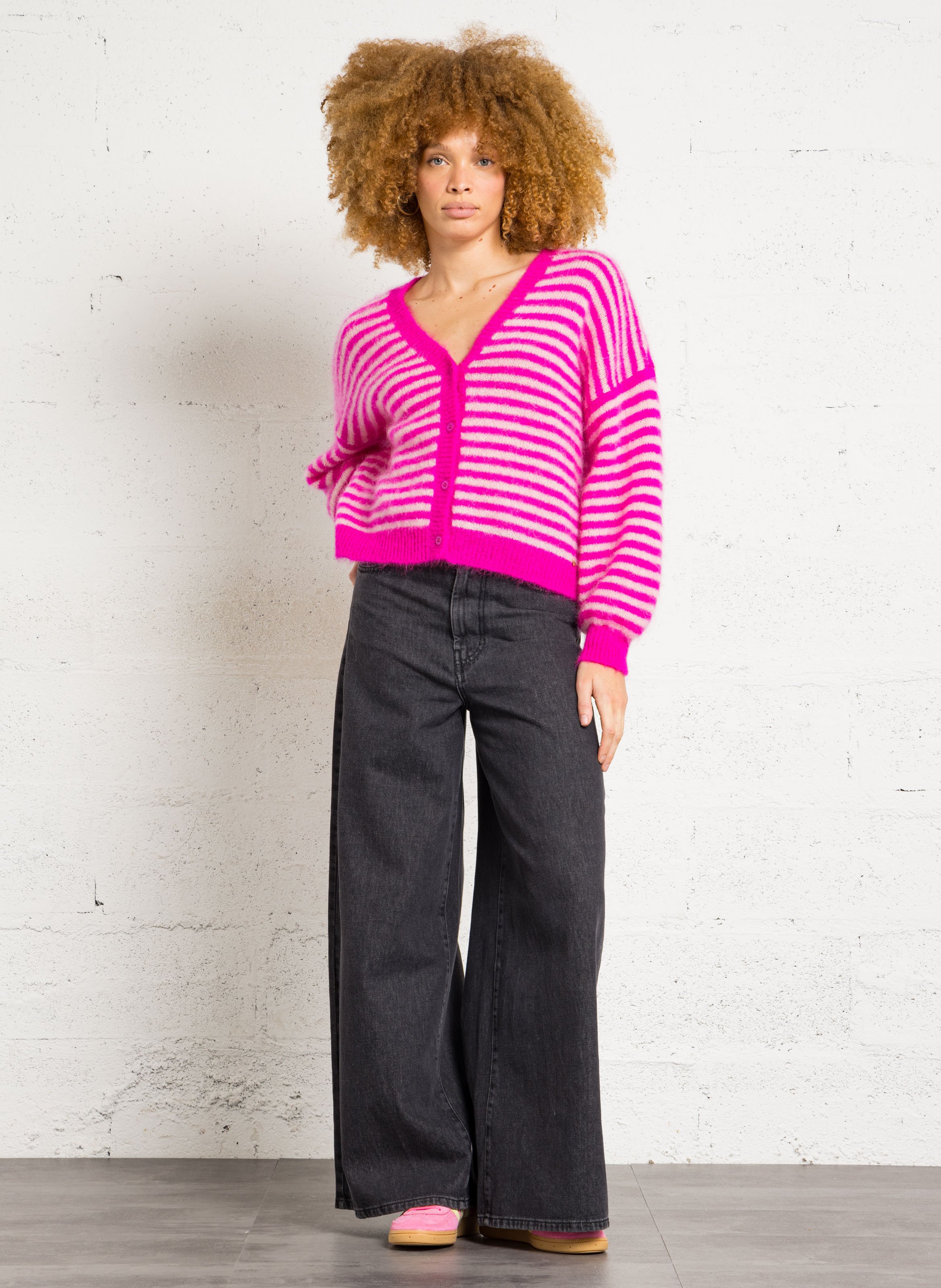 Oversized V-neck wool blend cardigan DES PETITS HAUTS Pink