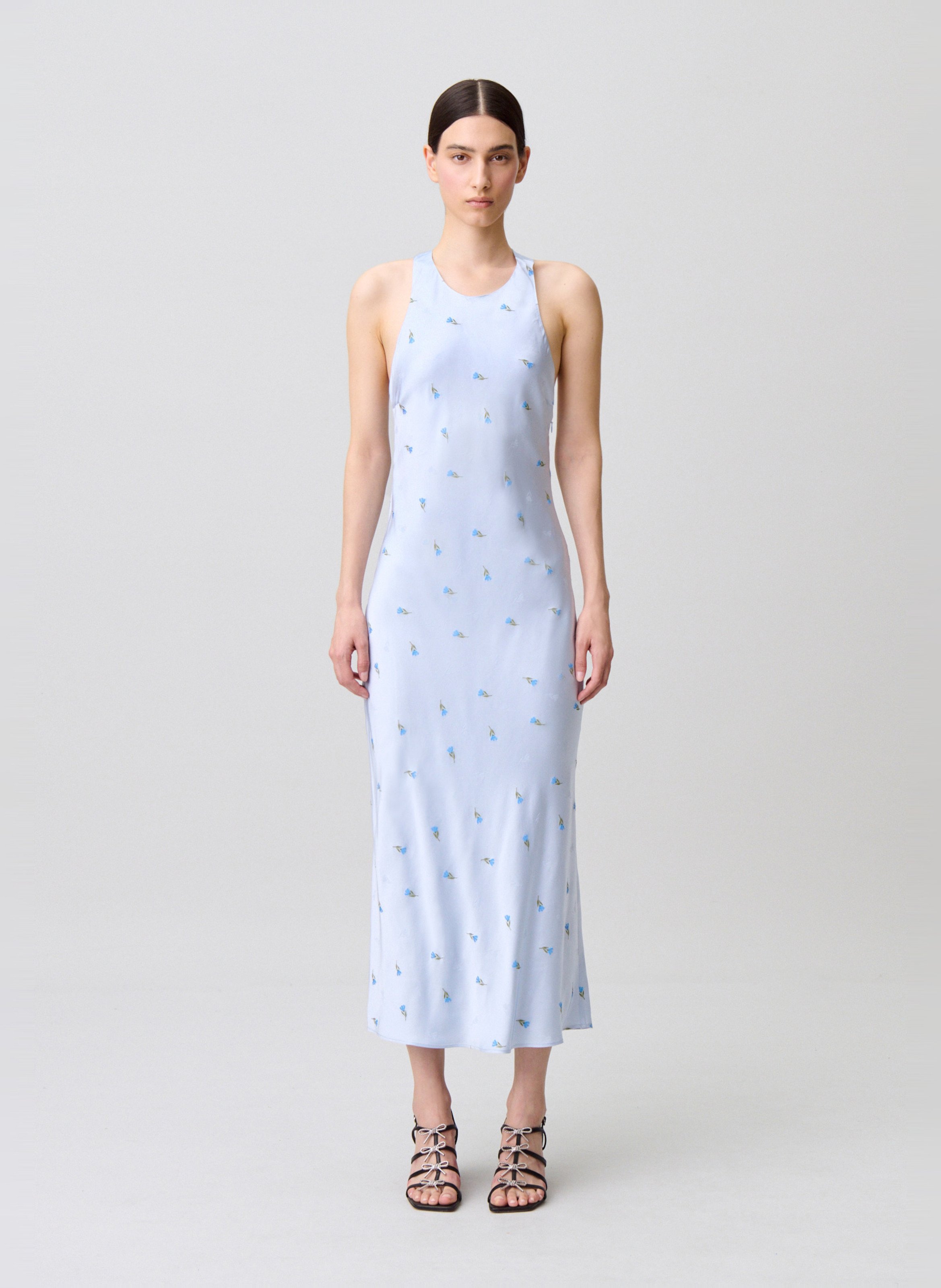 Robe longue en satin brodé CLAUDIE PIERLOT Bleu