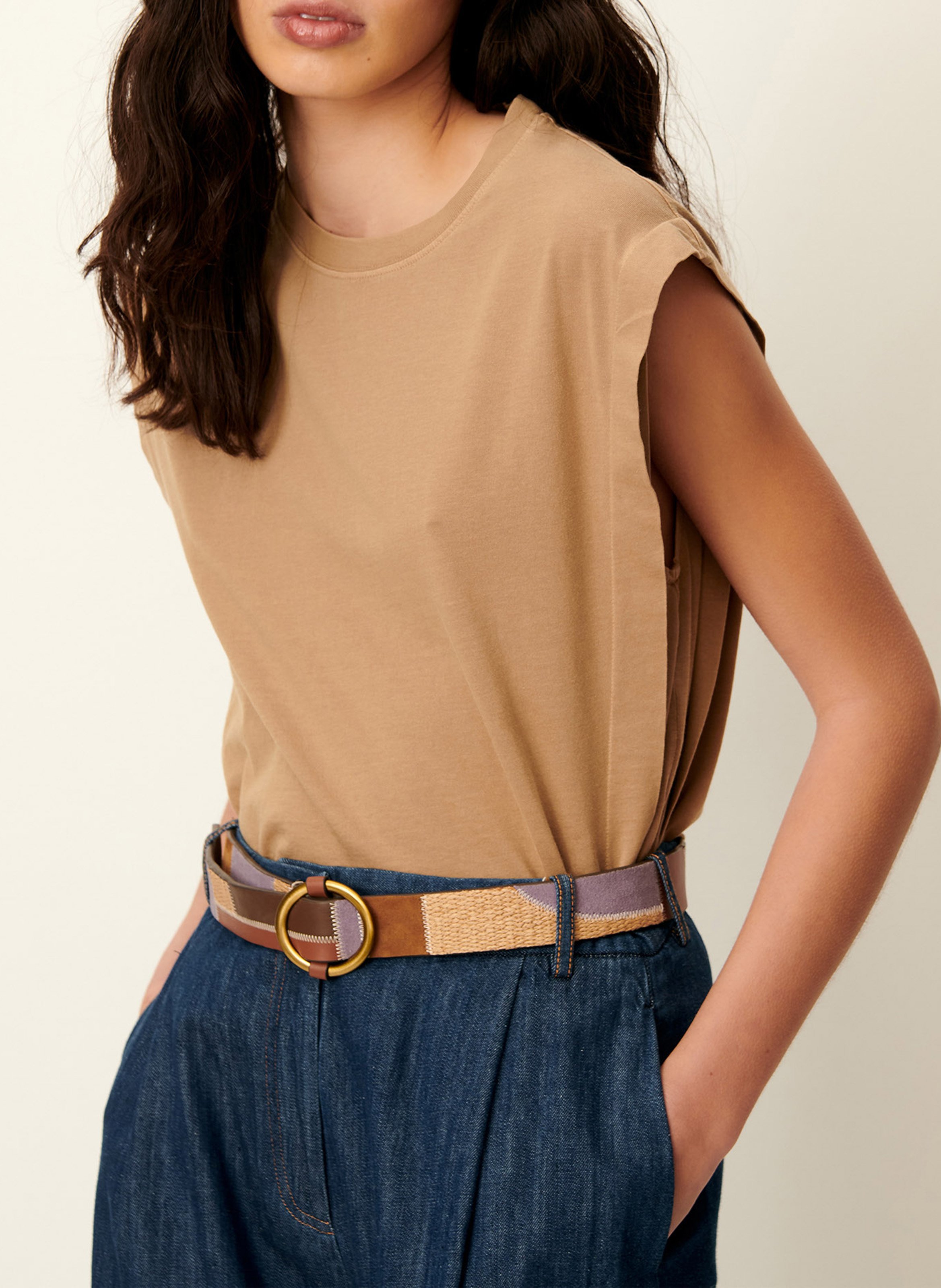 Katoenen T-shirt met ronde hals SESSUN Beige