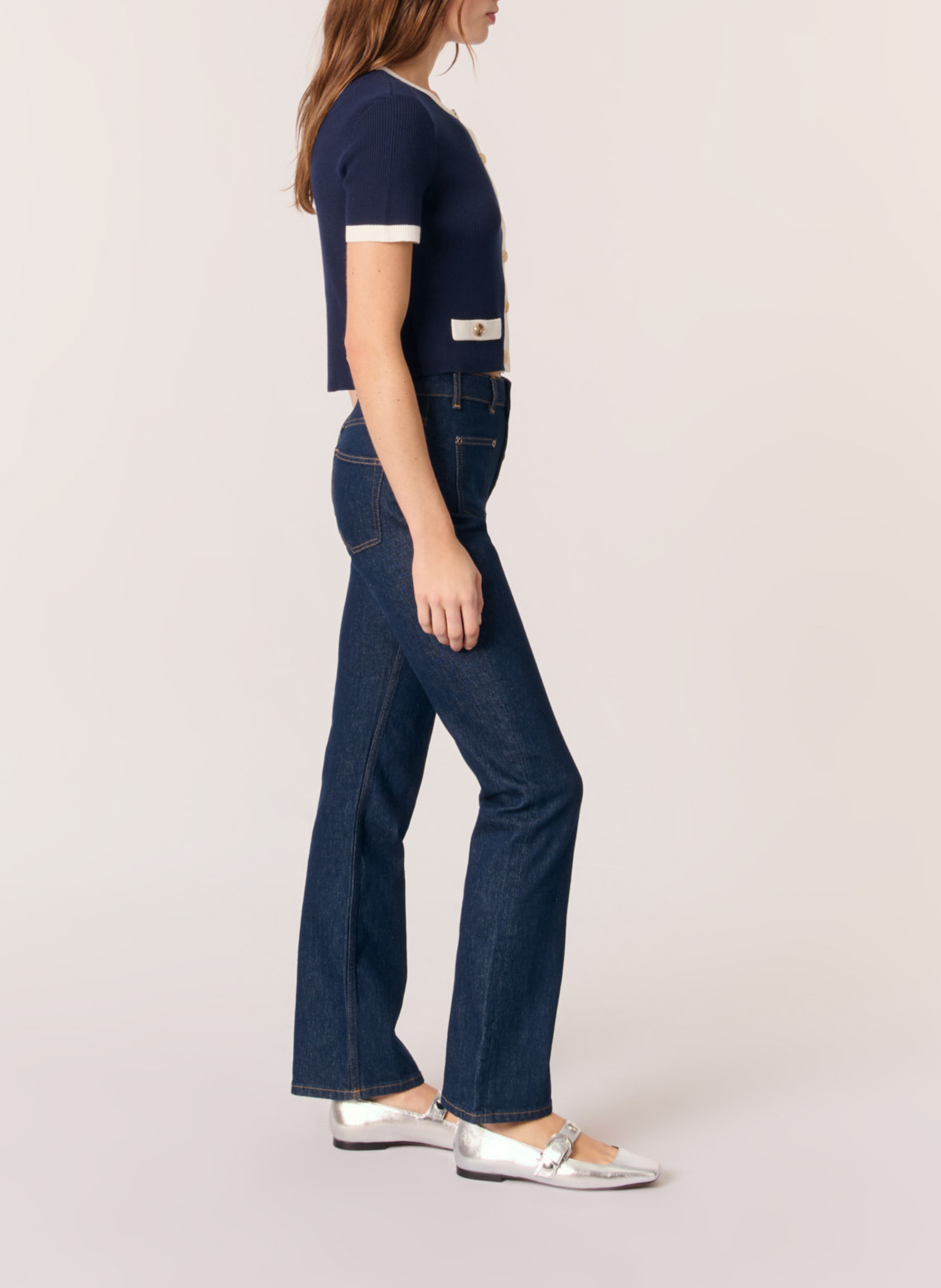 Top col rond en coton mélangé MAJE Bleu