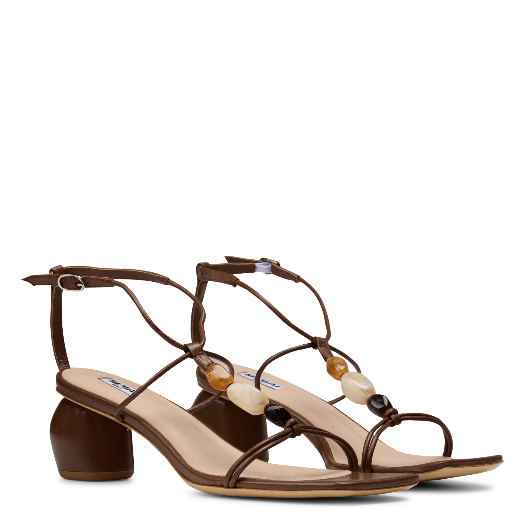 Sandalen met hakken en stenen van leer MI/MAI Bruin