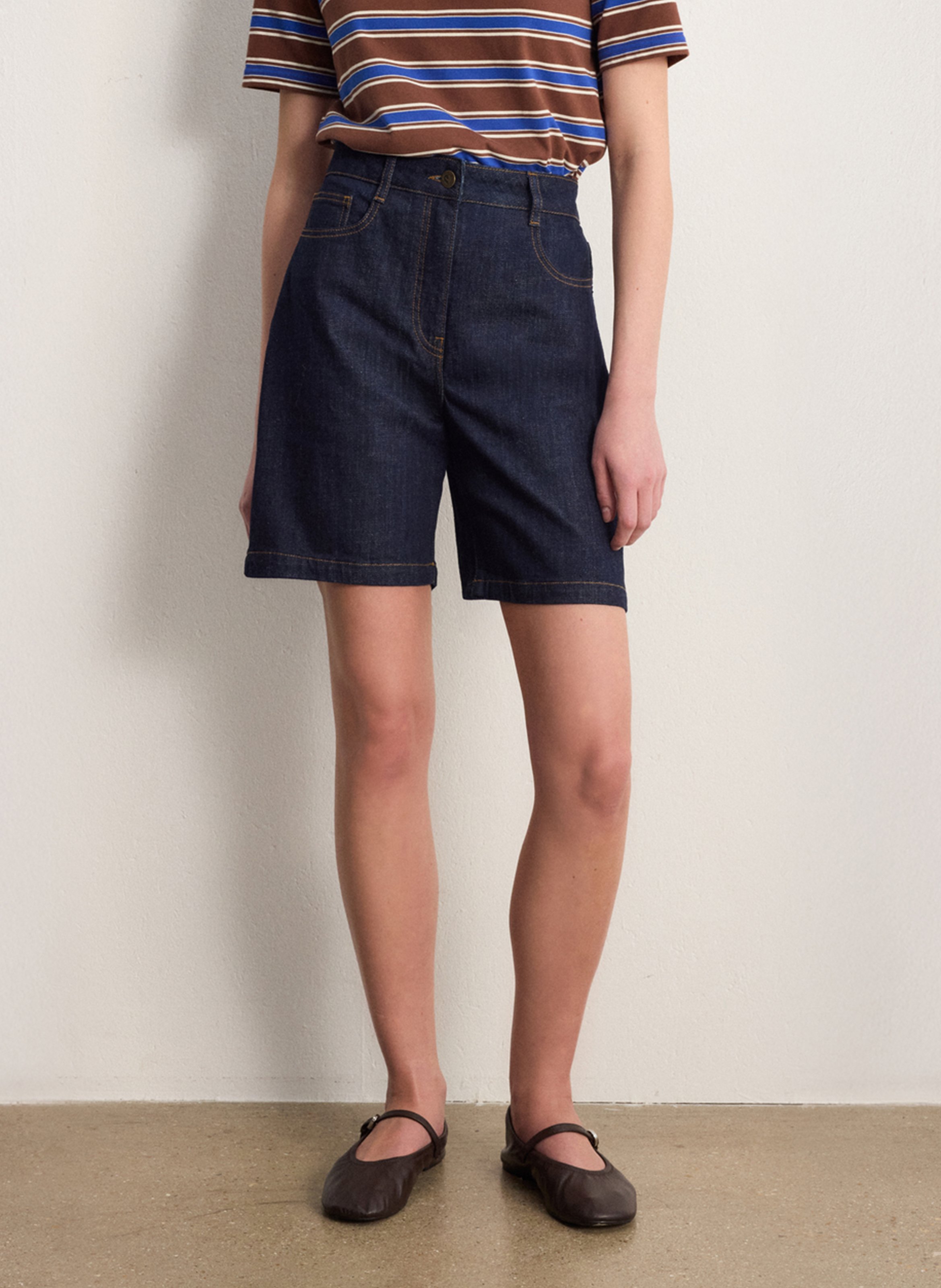 Straight-leg cotton-blend Bermuda shorts PABLO Blue