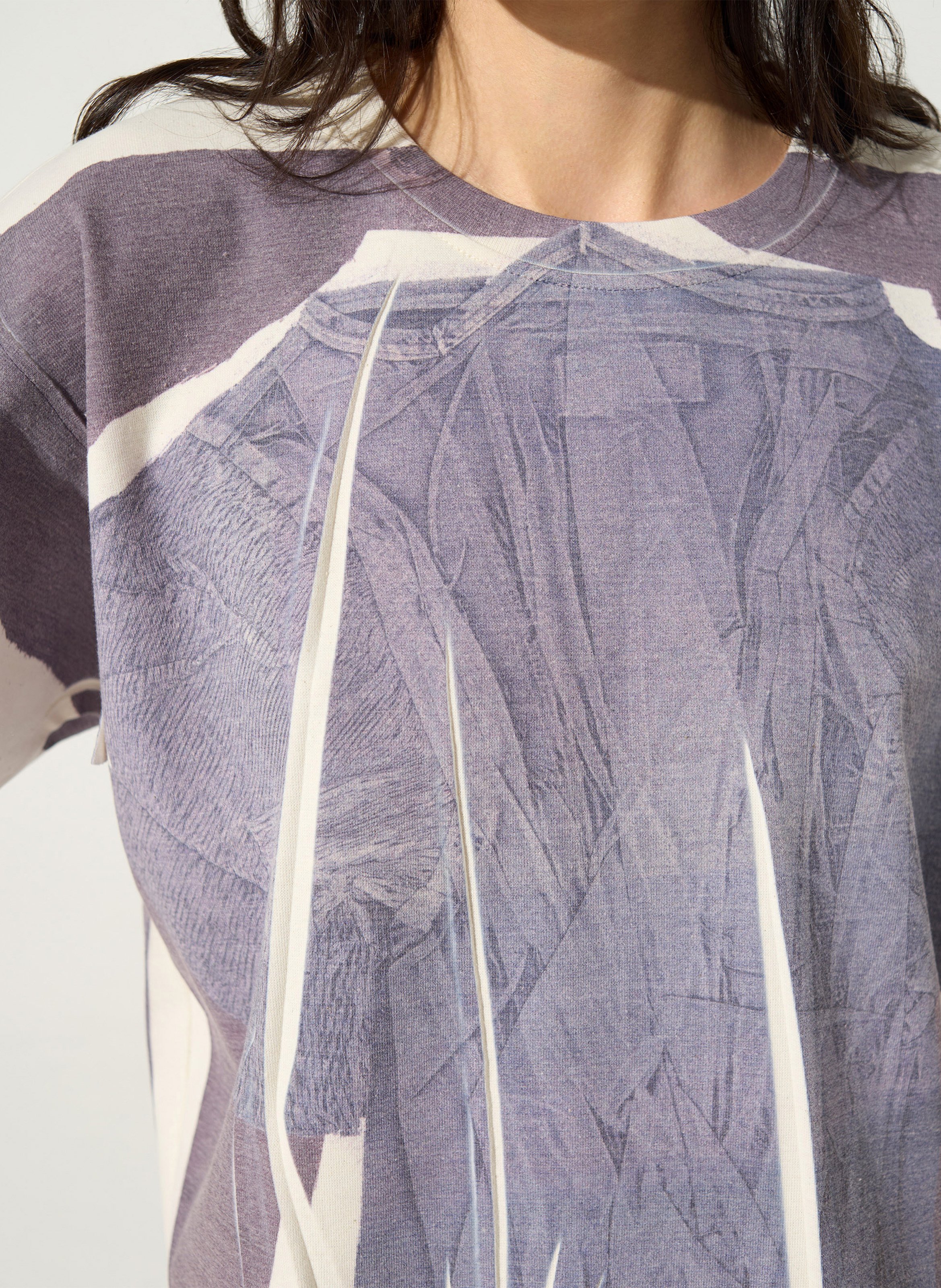 Straight round neck printed t-shirt in blended cotton COTELAC Blue