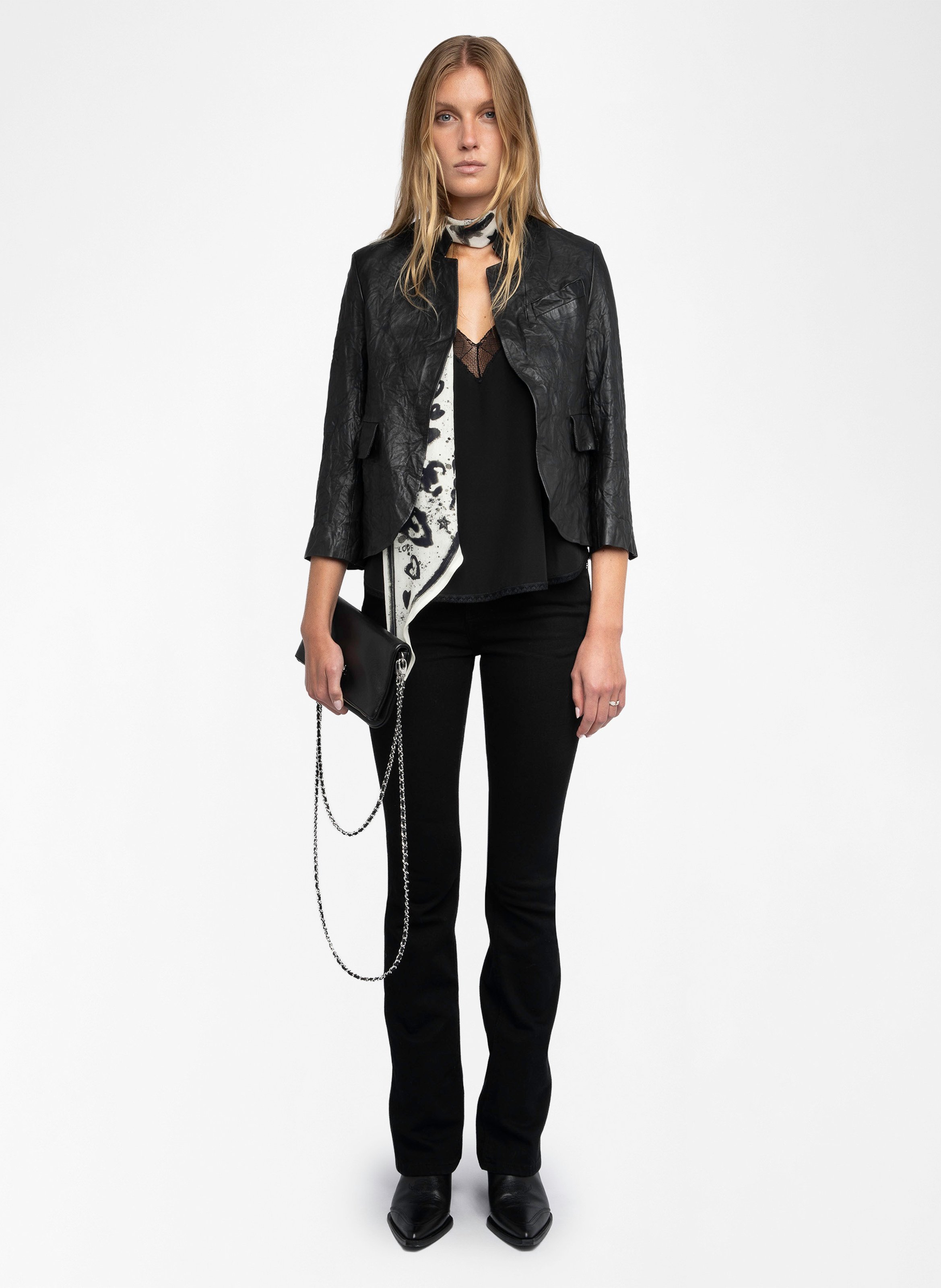 Crinkled leather jacket with high collar ZADIG&VOLTAIRE Black