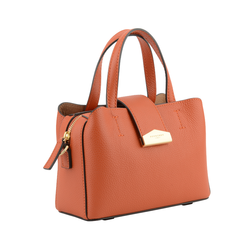 Leather handbag POURCHET Orange