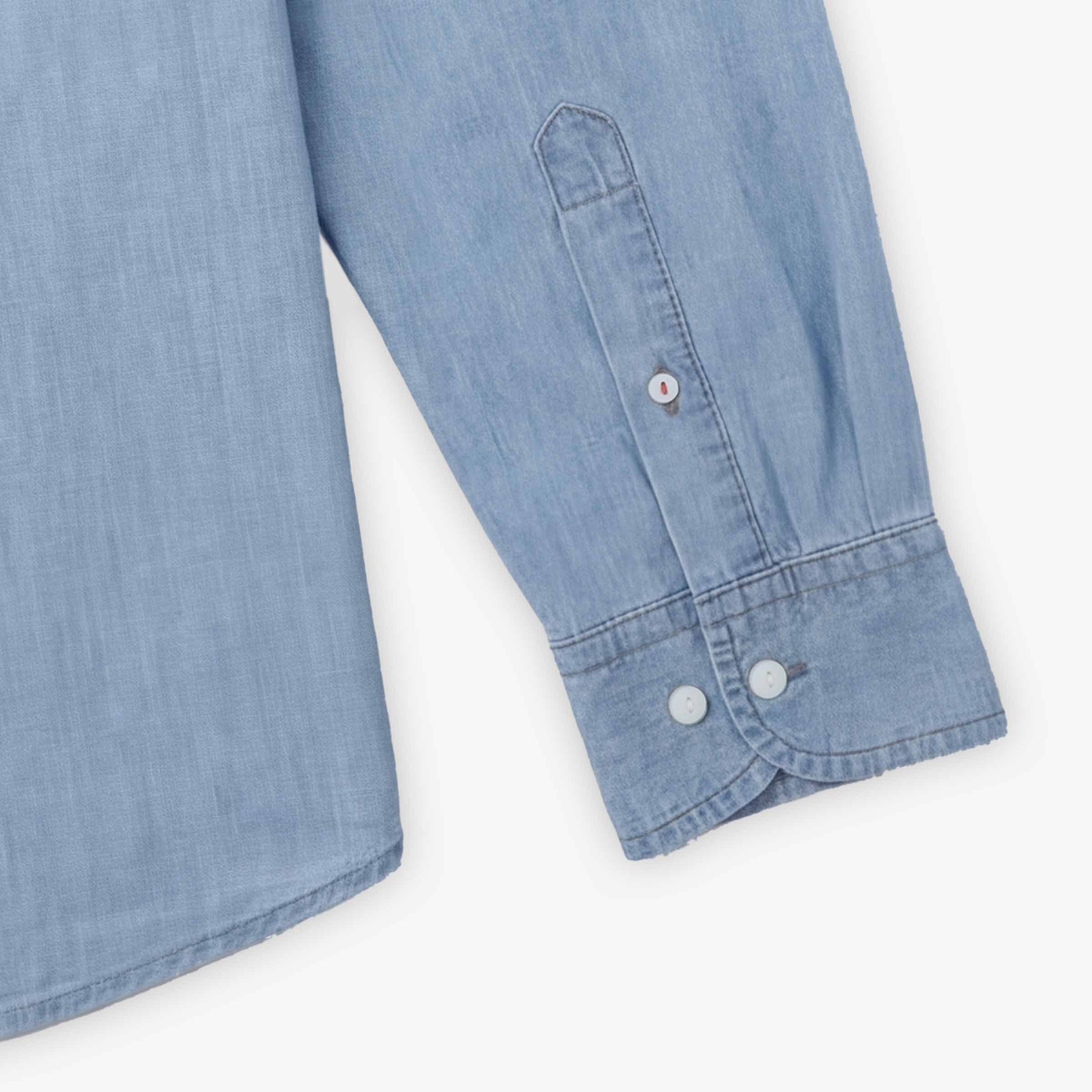 Long-sleeved cotton shirt with tricolor trim embroidery. SERGE BLANCO Blue