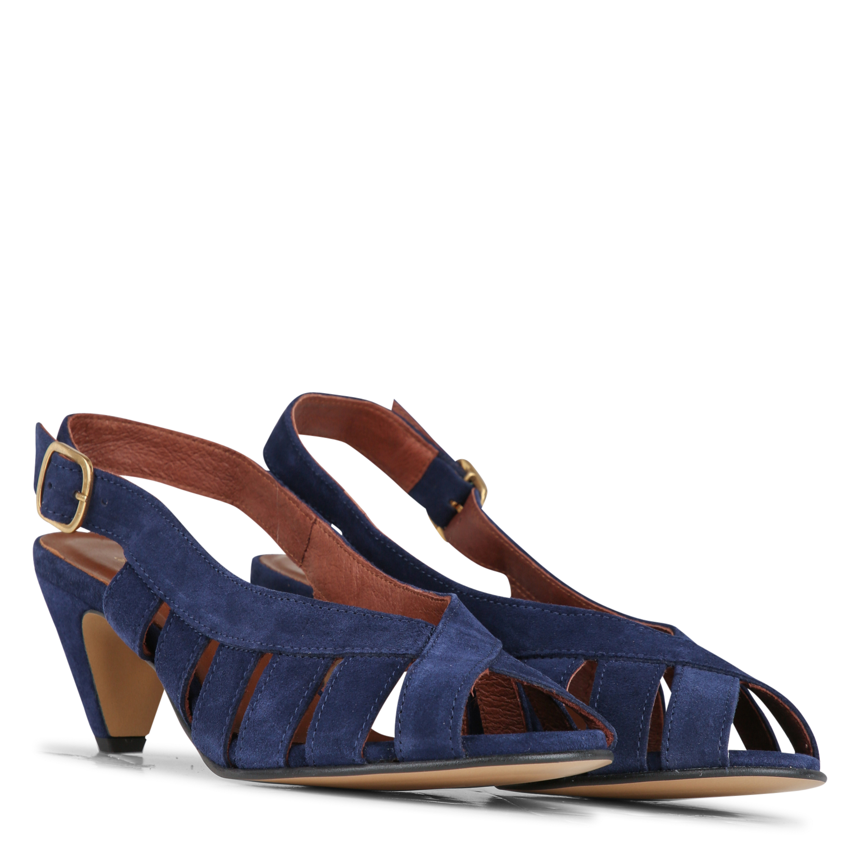 Sandales à talon en cuir velours ANONYMOUS COPENHAGEN Bleu