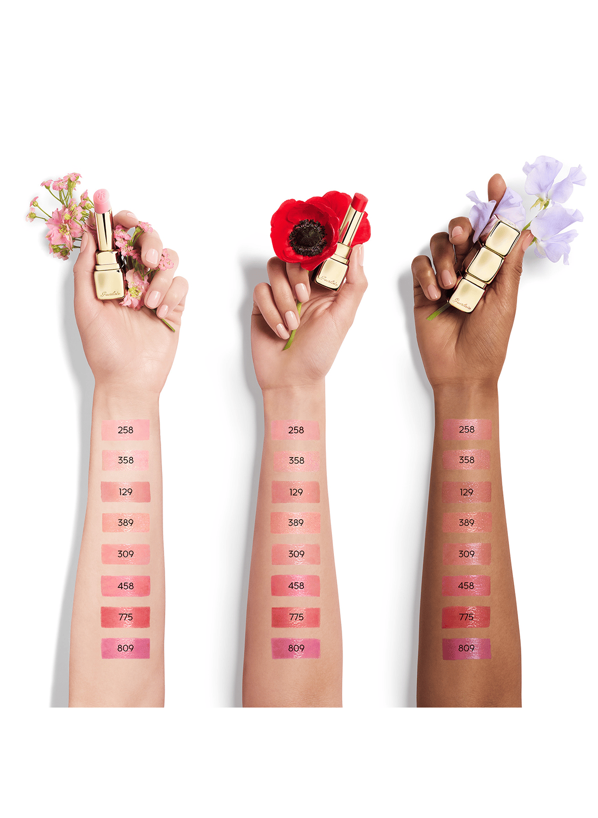 KISSKISS BEE GLOW Tinted honey-infused balm with 98% natural-origin ingredients GUERLAIN 129 blossom kiss