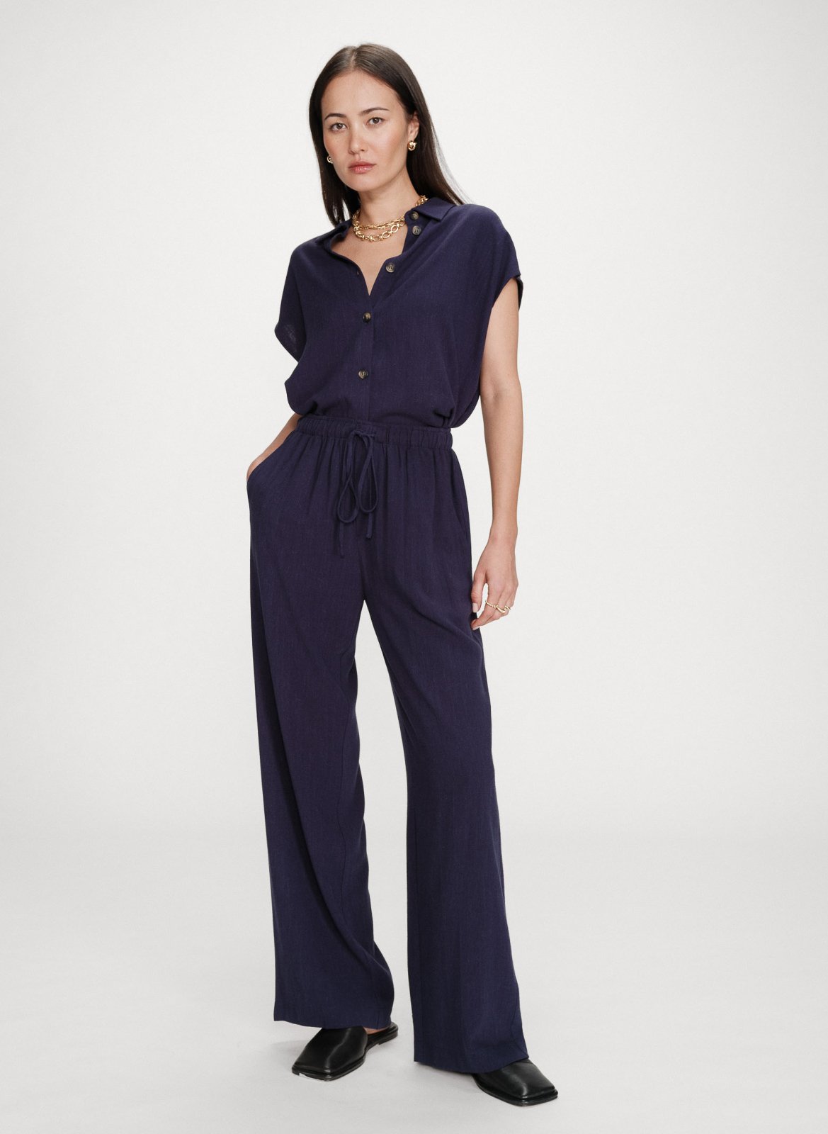 High-waisted solid color trousers GRACE ET MILA Blue