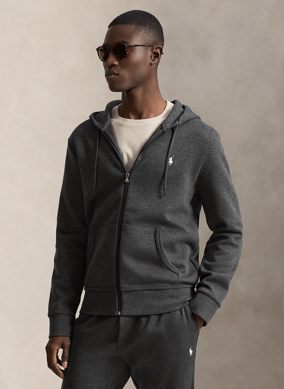 Sweat zippé à capuche en coton doux POLO RALPH LAUREN Gris