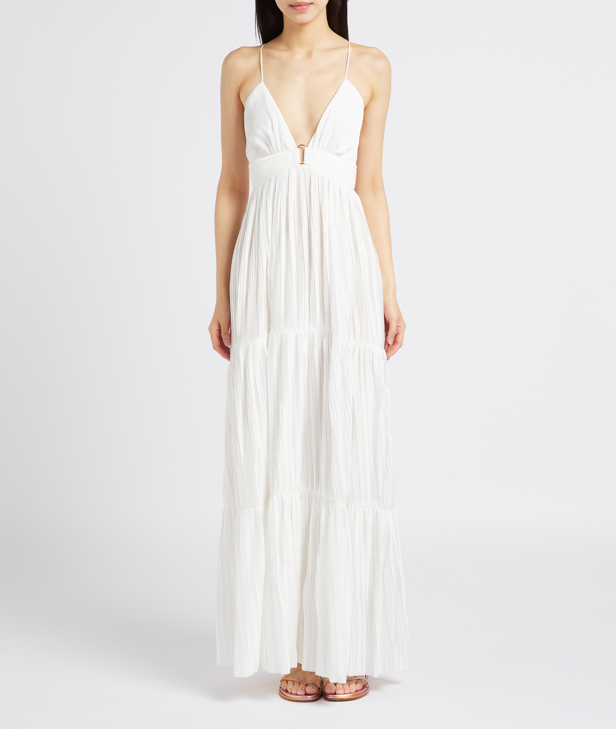 Robe longue col V plissée BA&SH Blanc