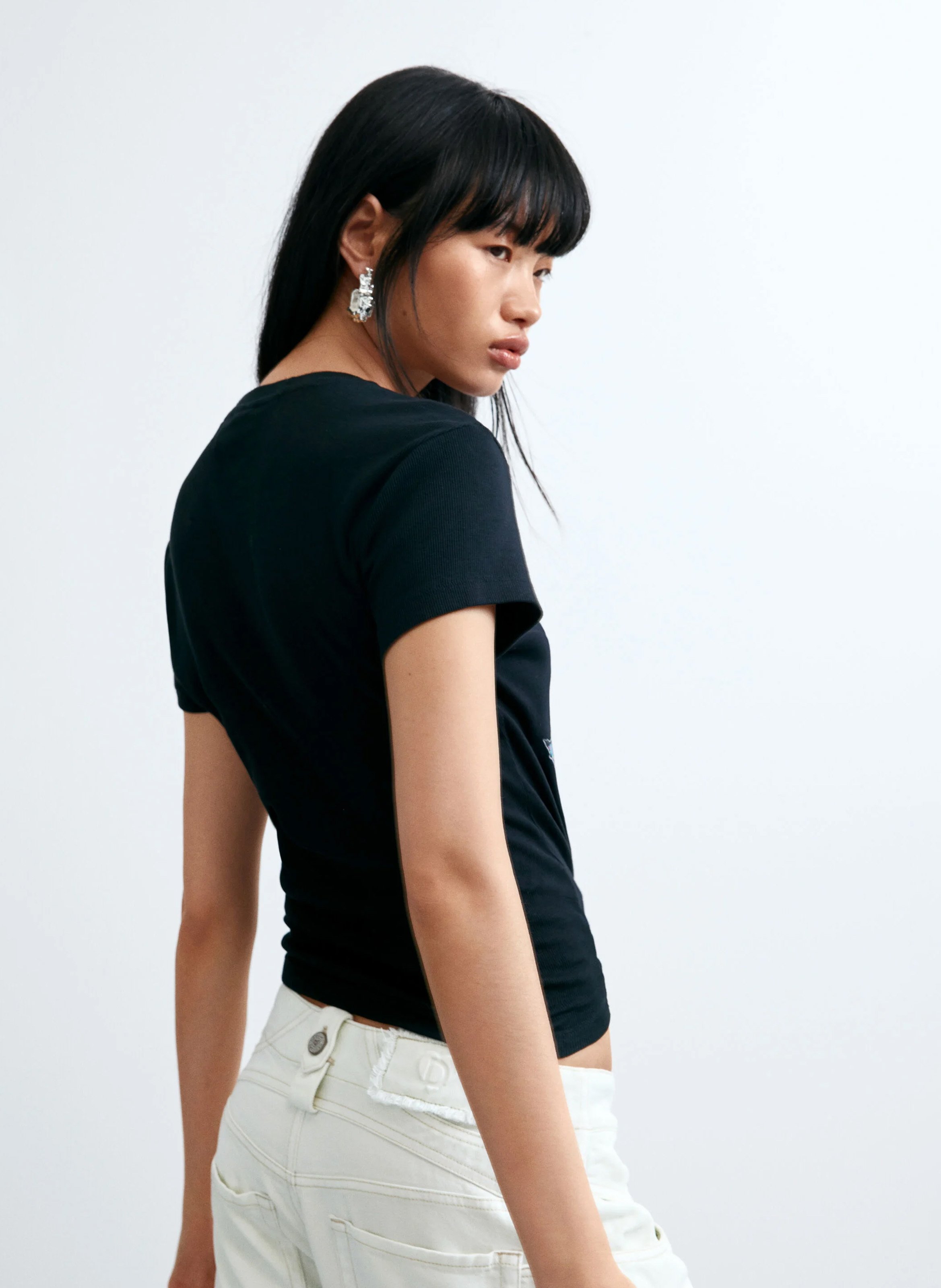Tee-shirt droit col rond en coton mélangé imprimé DESIGUAL Noir