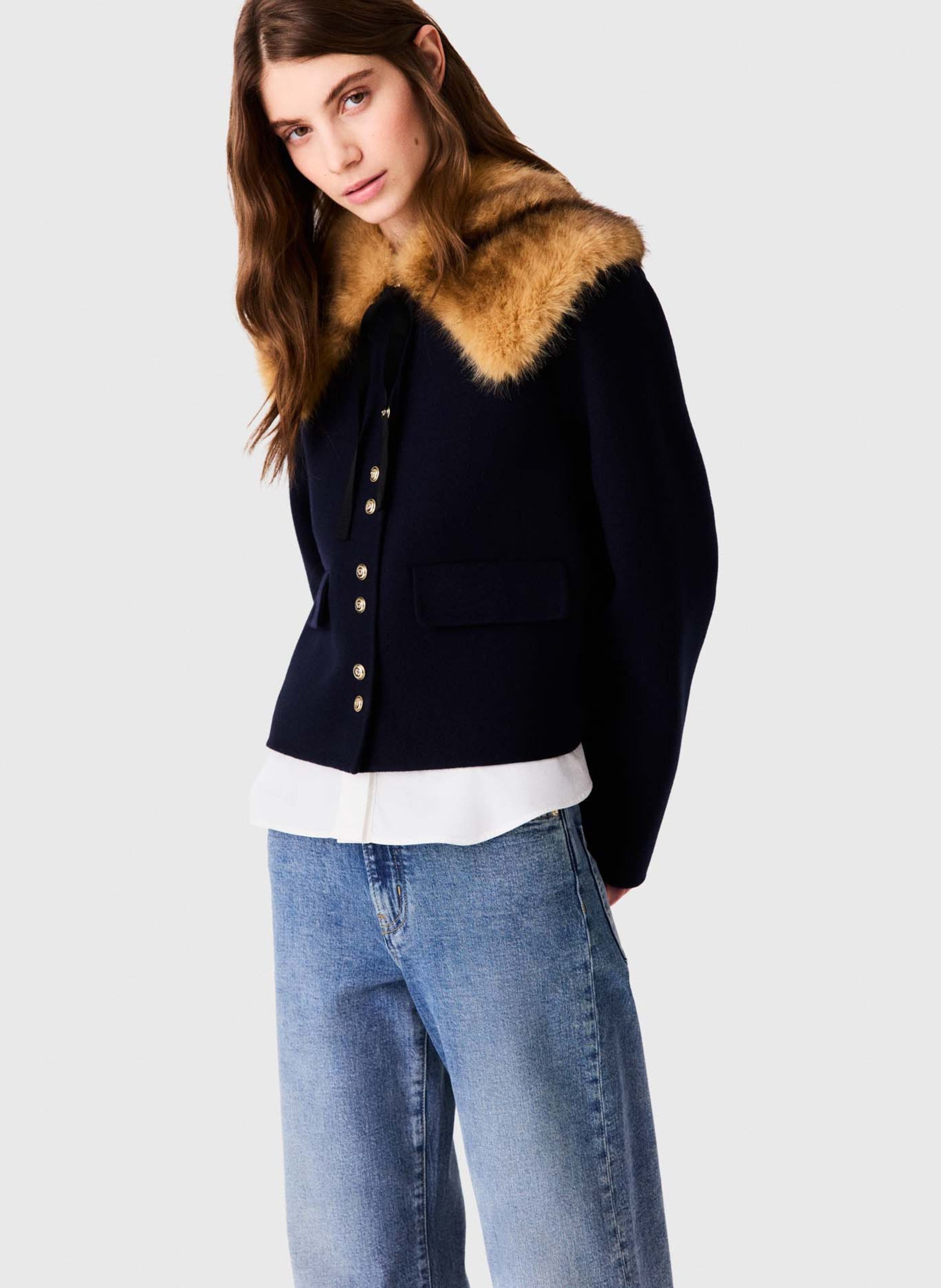 Recht vest met afneembare kraag van gemengde wol MAJE Blauw