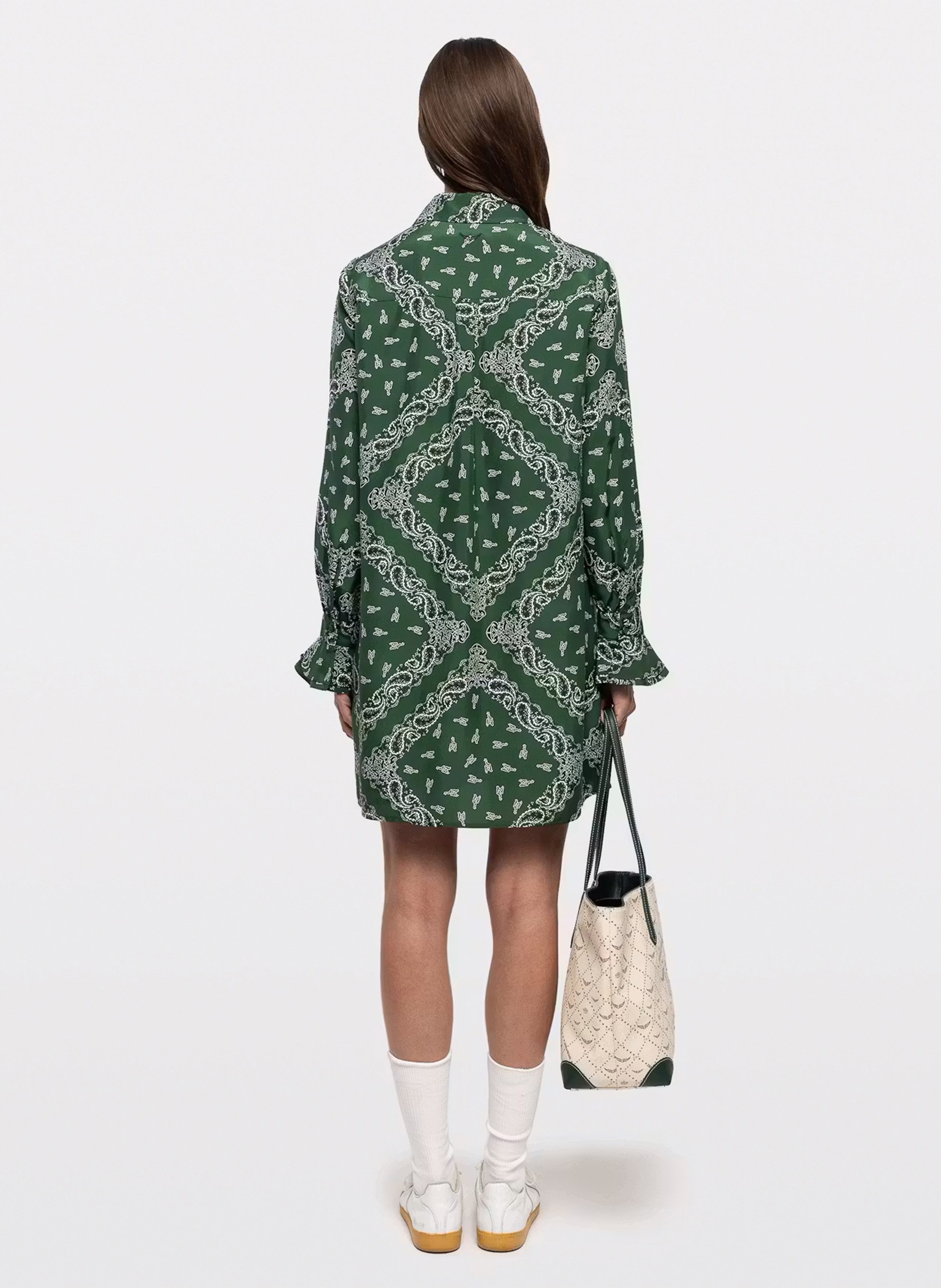 Short dress with classic collar in printed silk ZADIG&VOLTAIRE Green