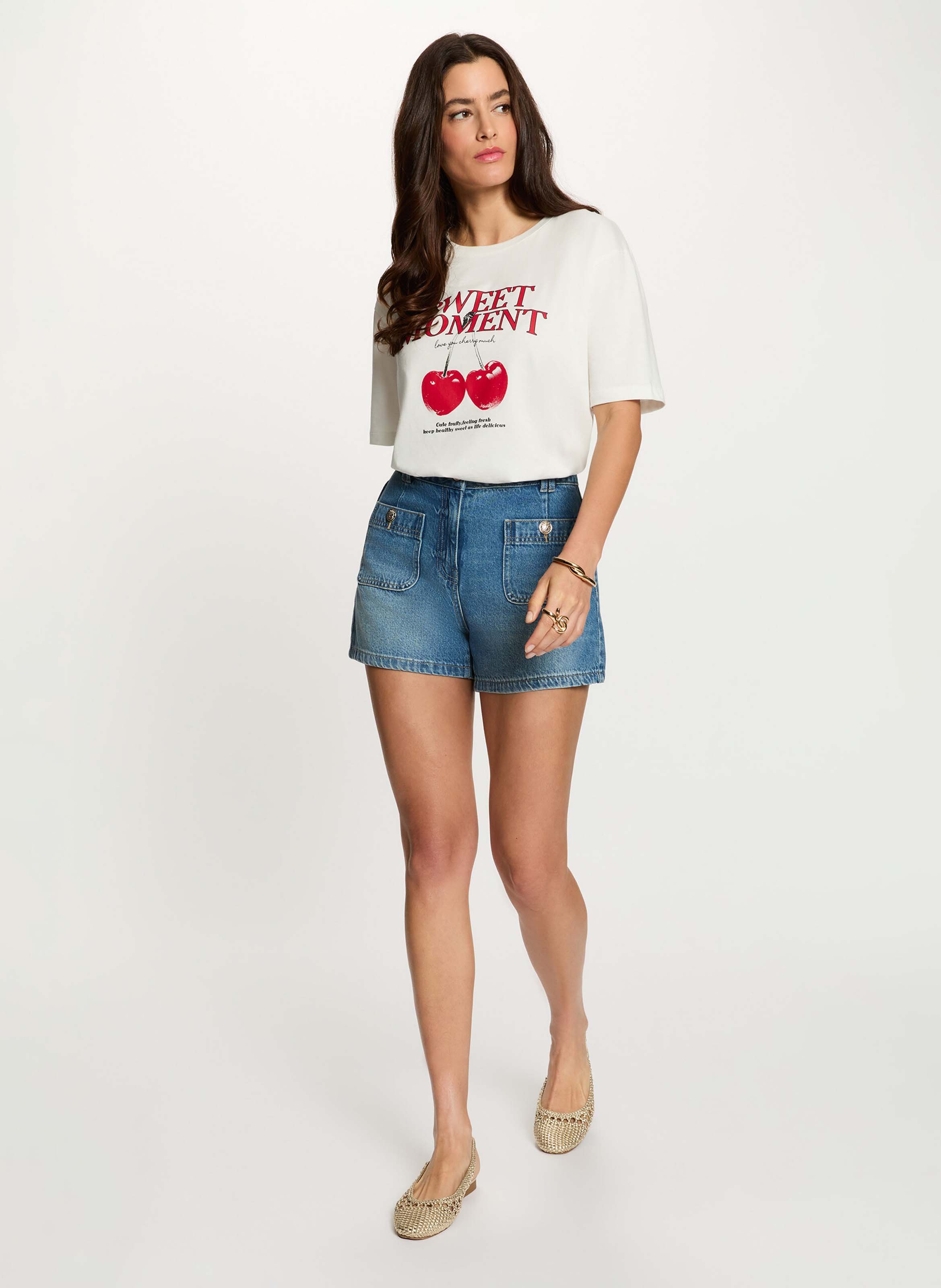 Tee-shirt col rond en coton MORGAN Blanc