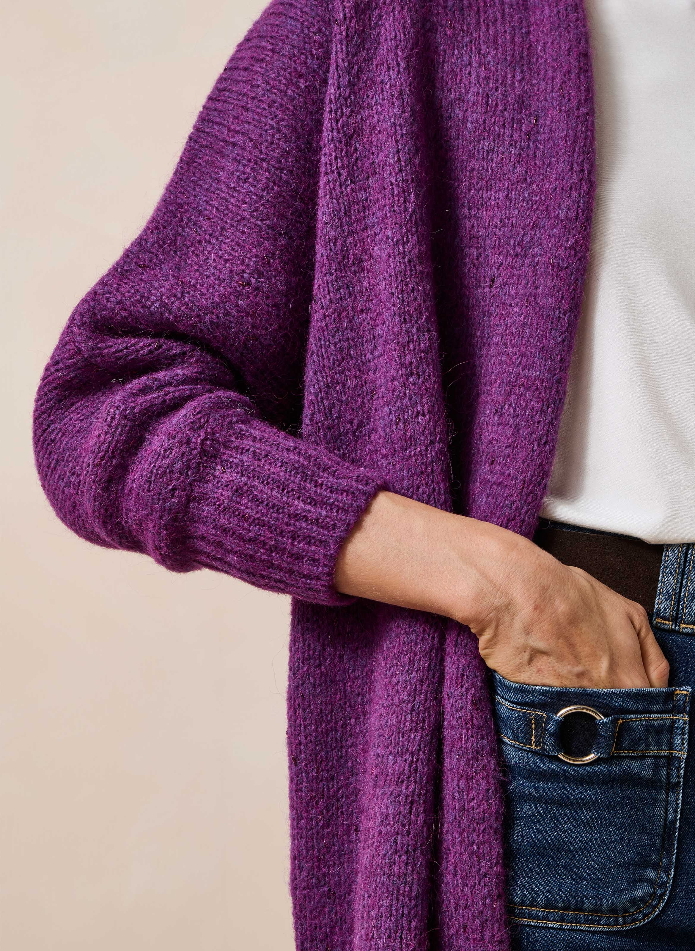 Halflange vest in glinsterende breiwerk LA FEE MARABOUTEE Violet