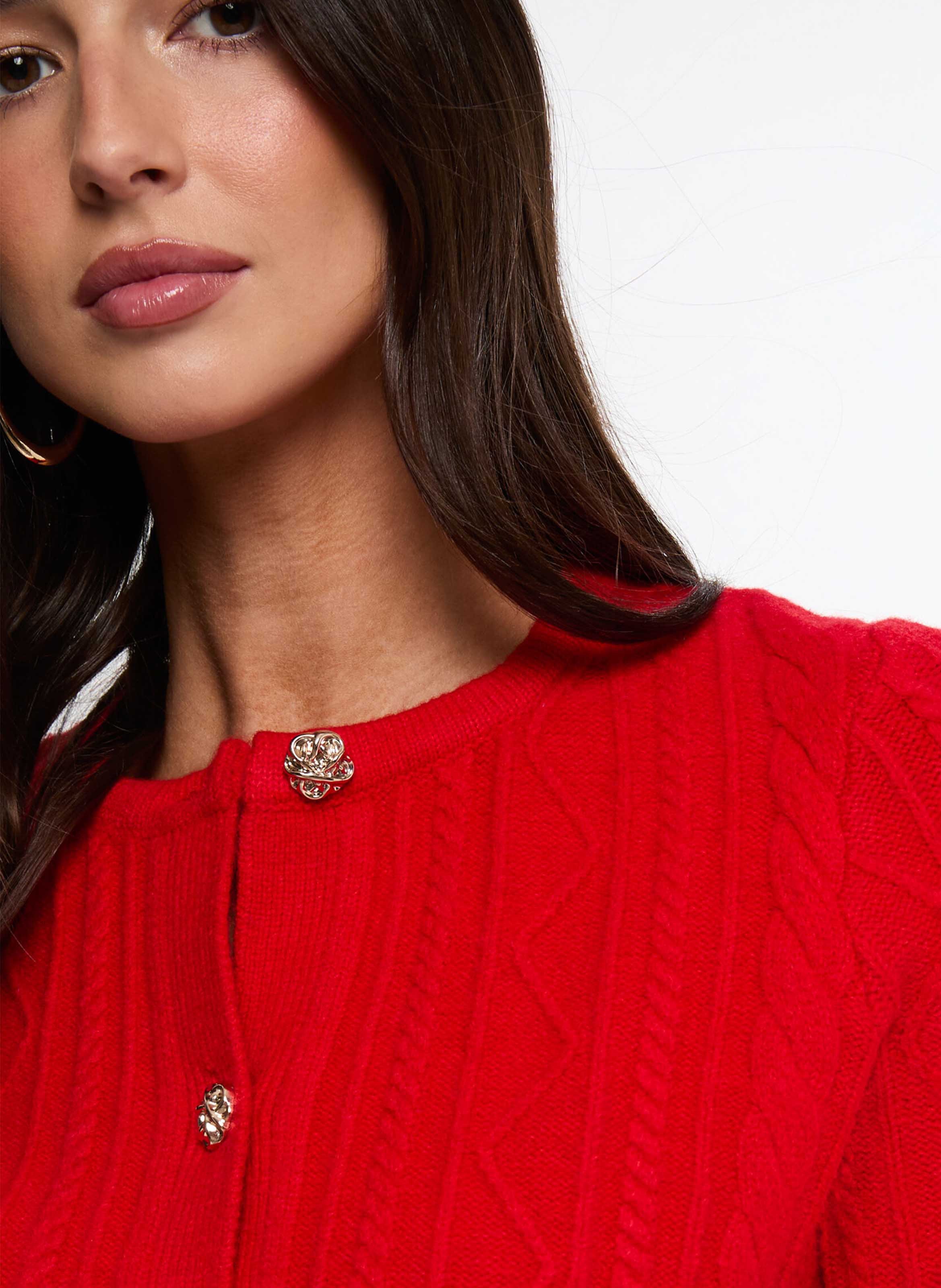Plain straight buttoned cardigan MORGAN Red