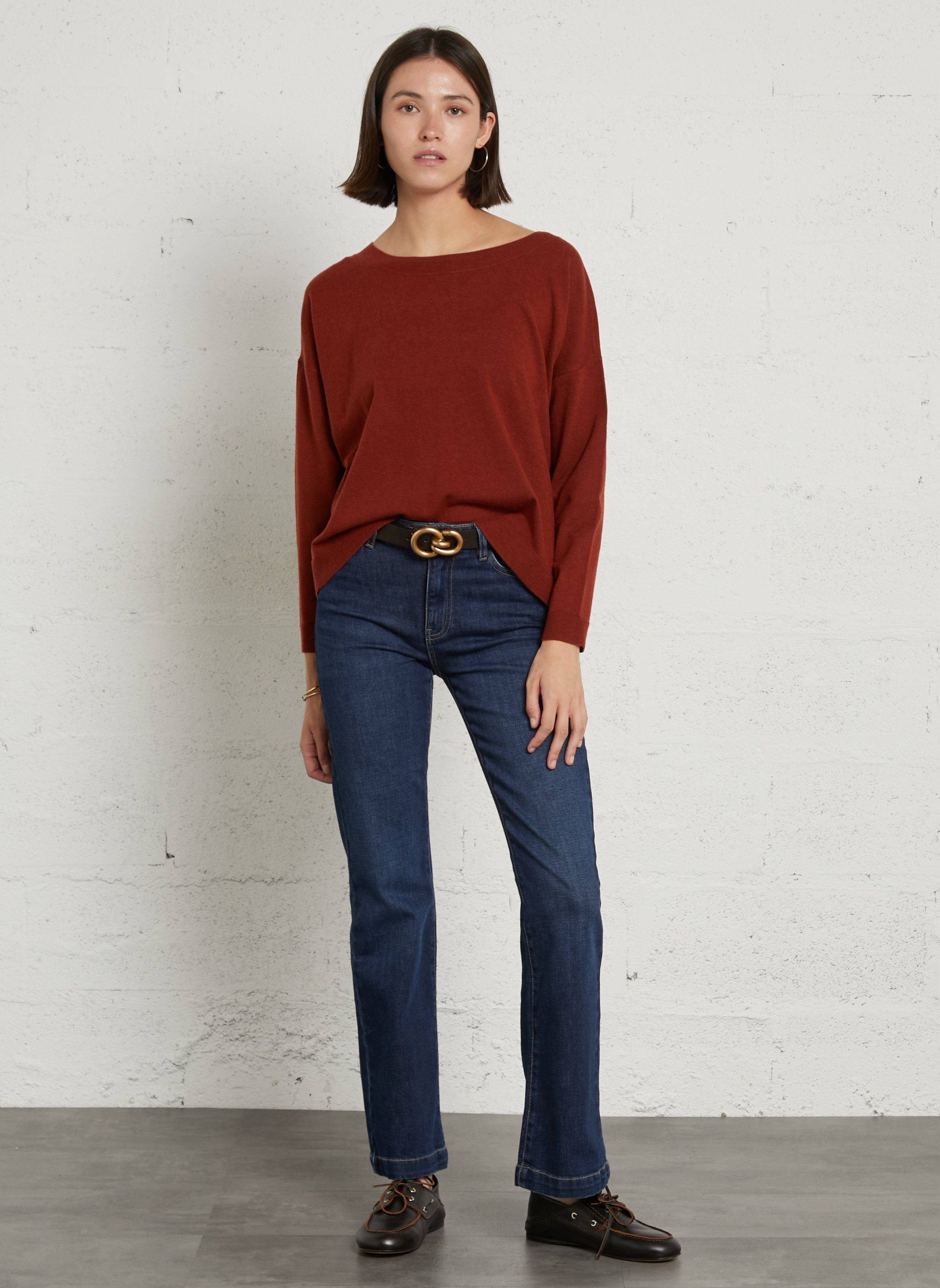 Loose-fit mixed-knit boat-neck sweater MAISON 123 Red