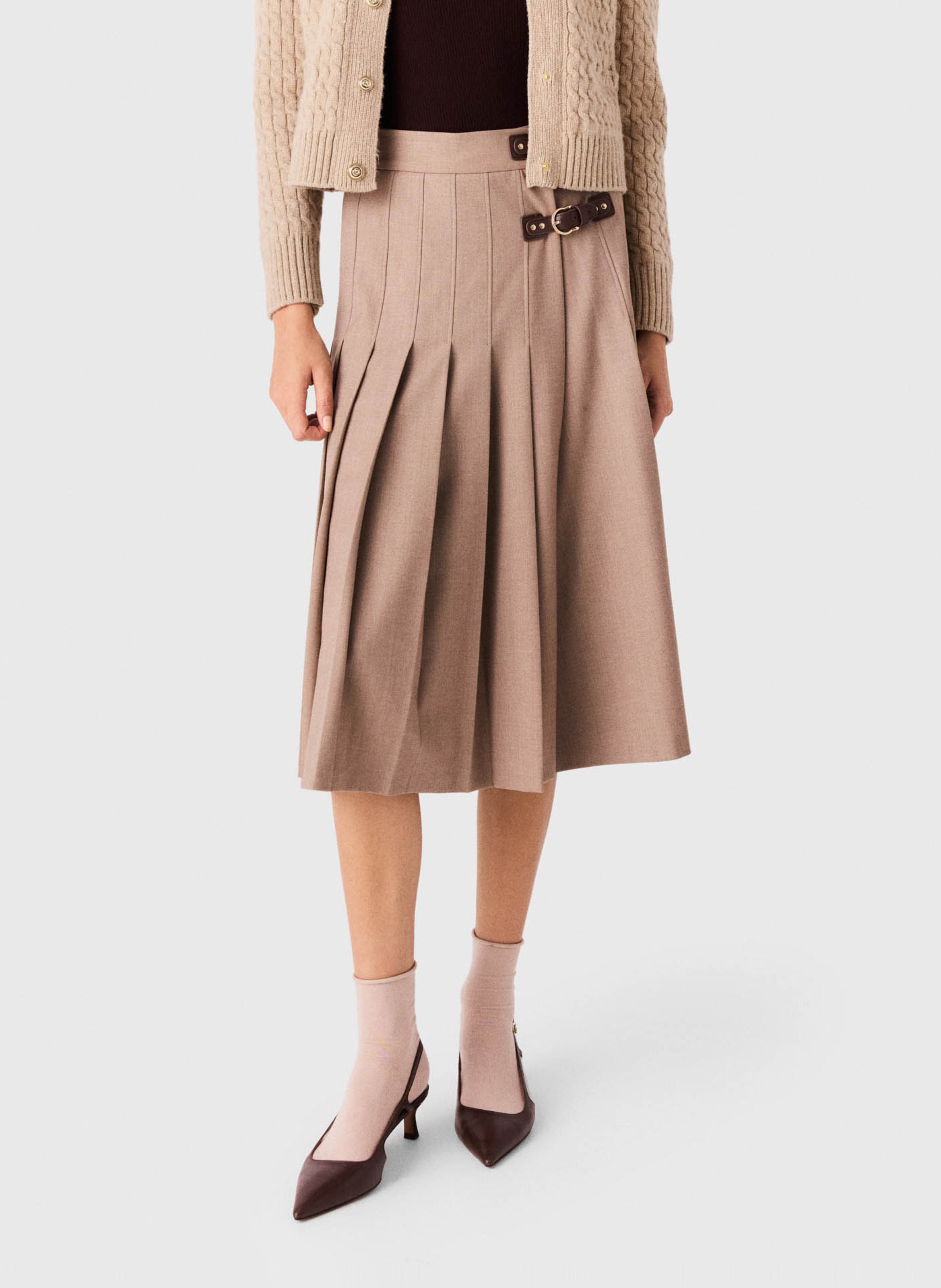Jupe midi plissée à boucles  MAJE Beige
