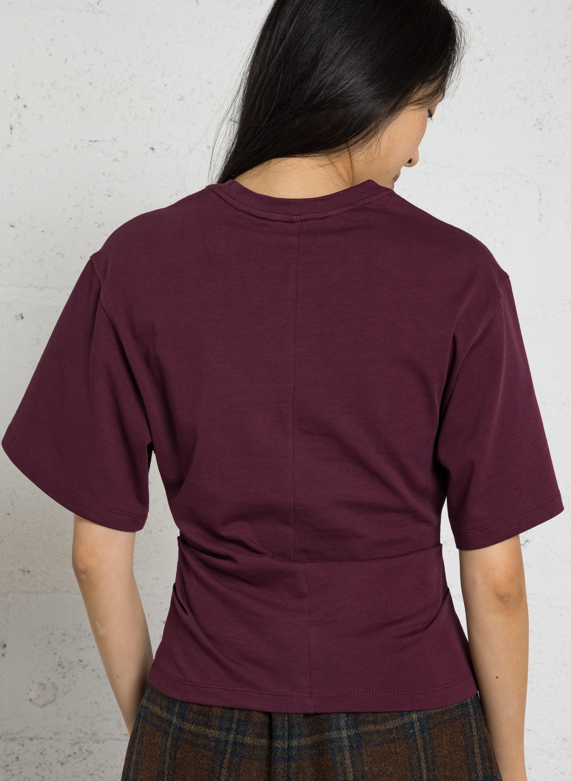 Tee-shirt manches courtes froncé en coton BERENICE Prune