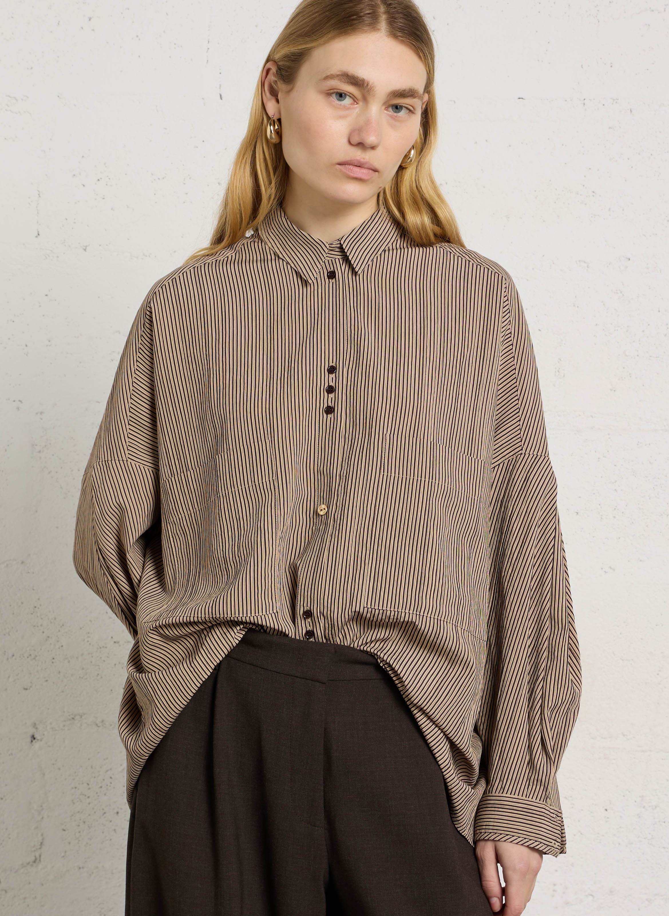 Loose-fit striped cotton shirt SESSUN Beige
