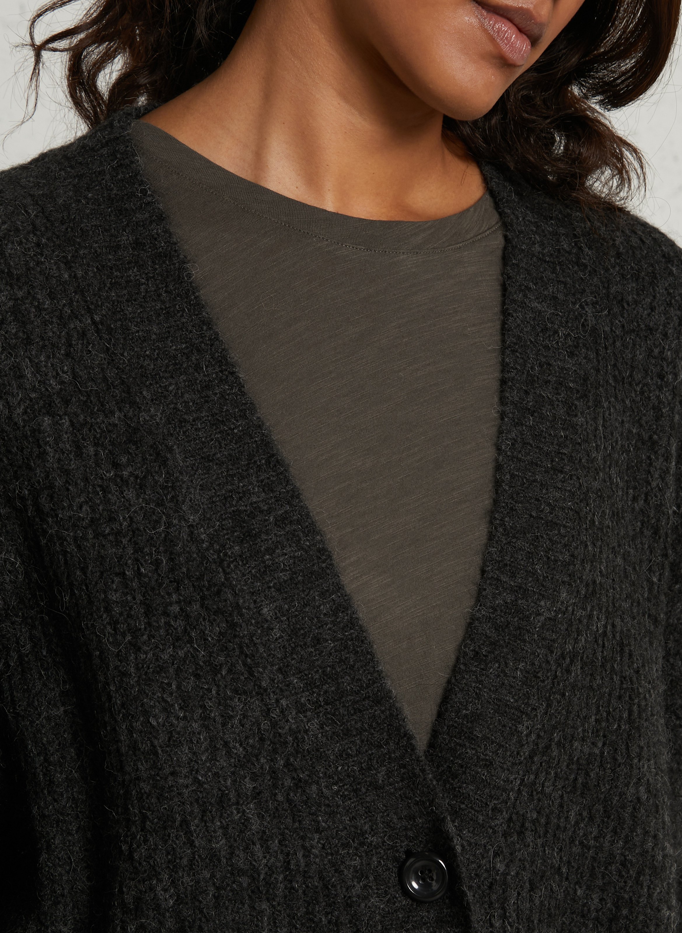 Loose-fit mixed-knit V-neck cardigan AMERICAN VINTAGE Grey