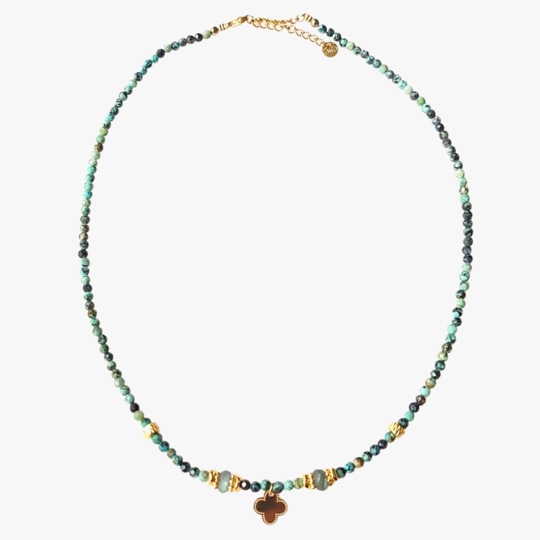 Turquoise clover necklace GINANDGER Blue