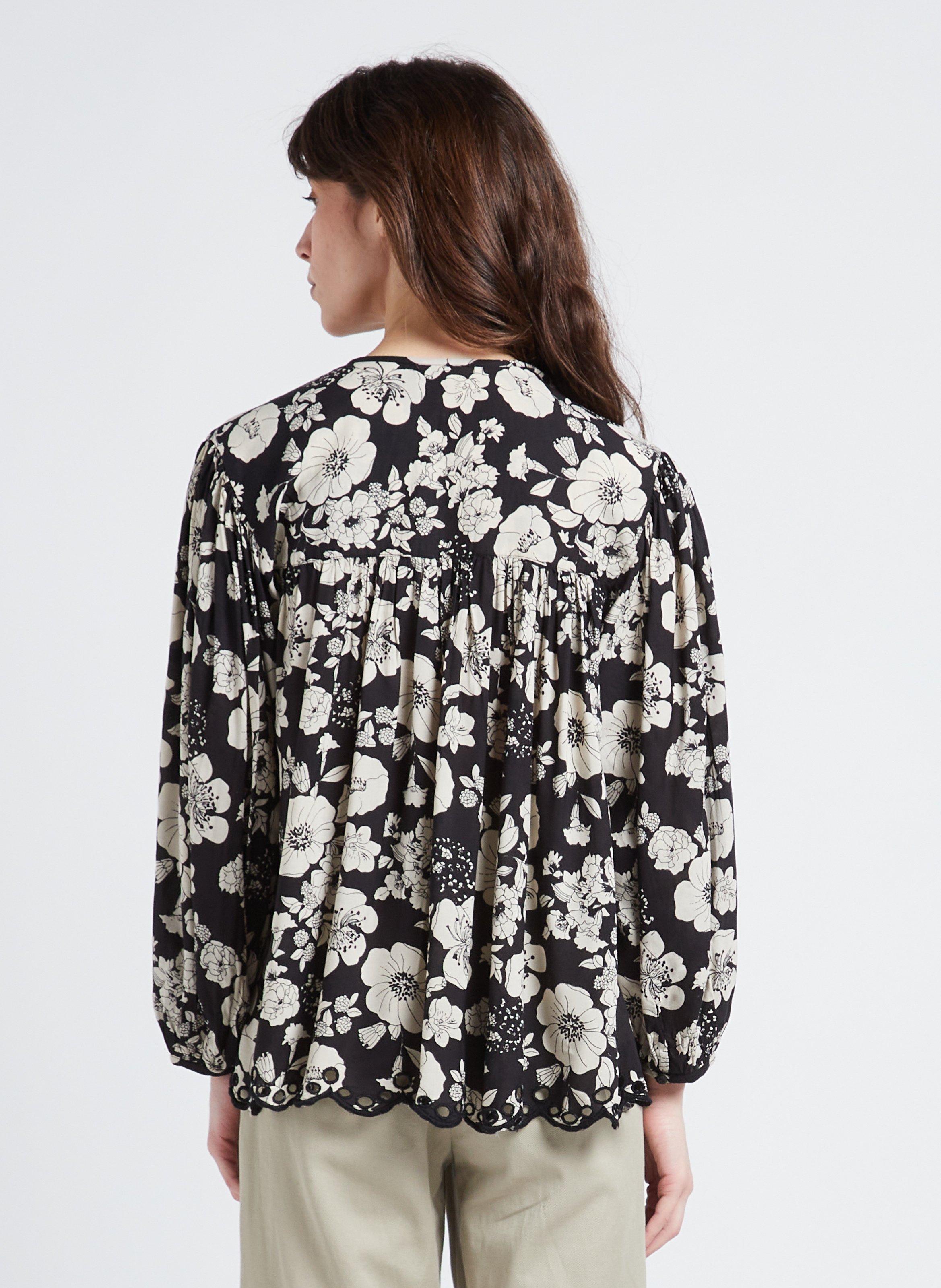 Printed V-neck blouse SWILDENS Black