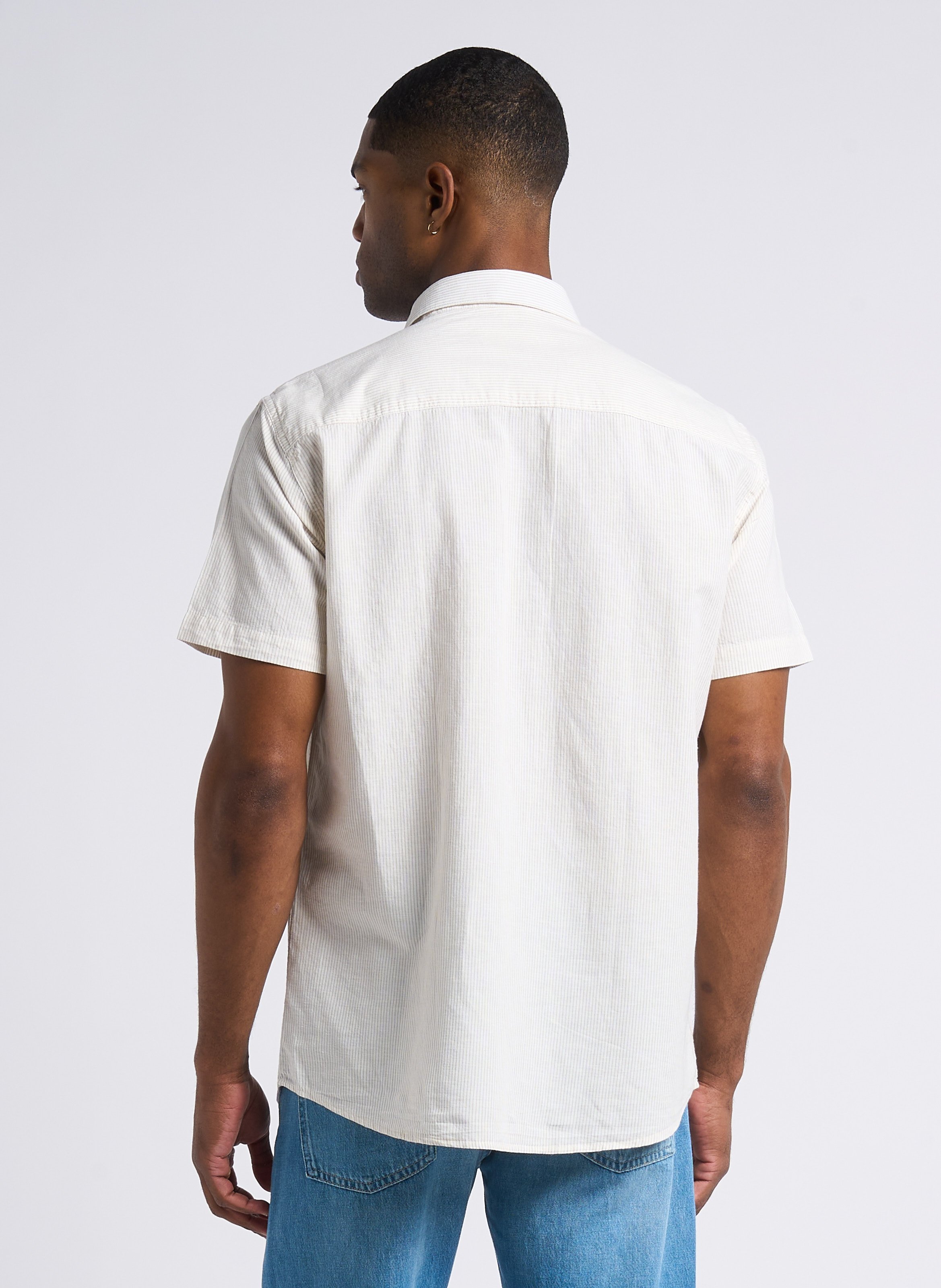 Chemise rayée en coton et lin SELECTED Beige