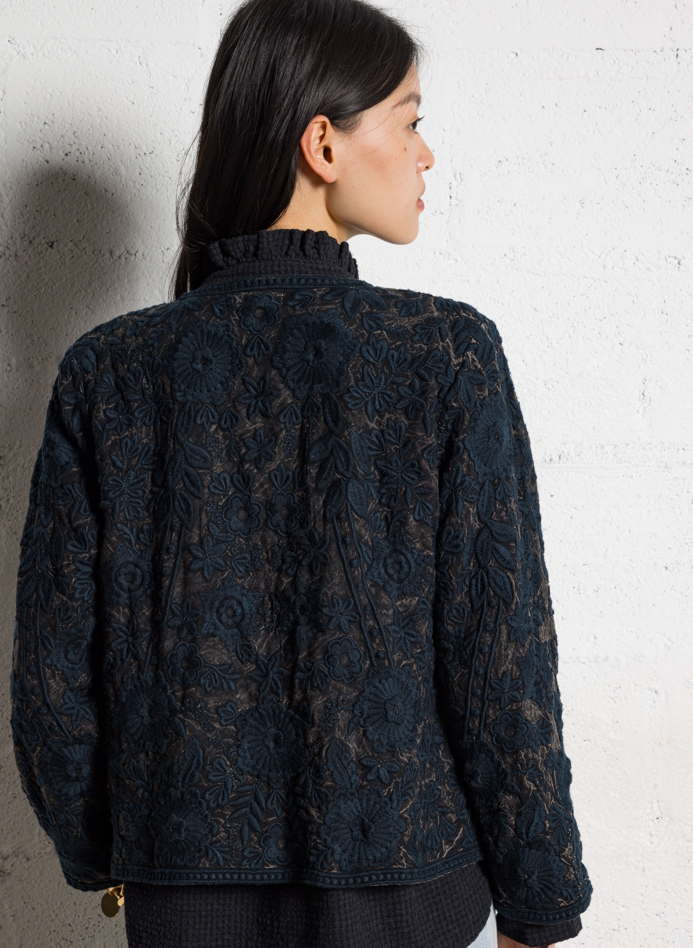 Round-neck embroidered cardigan MAISON HOTEL Blue