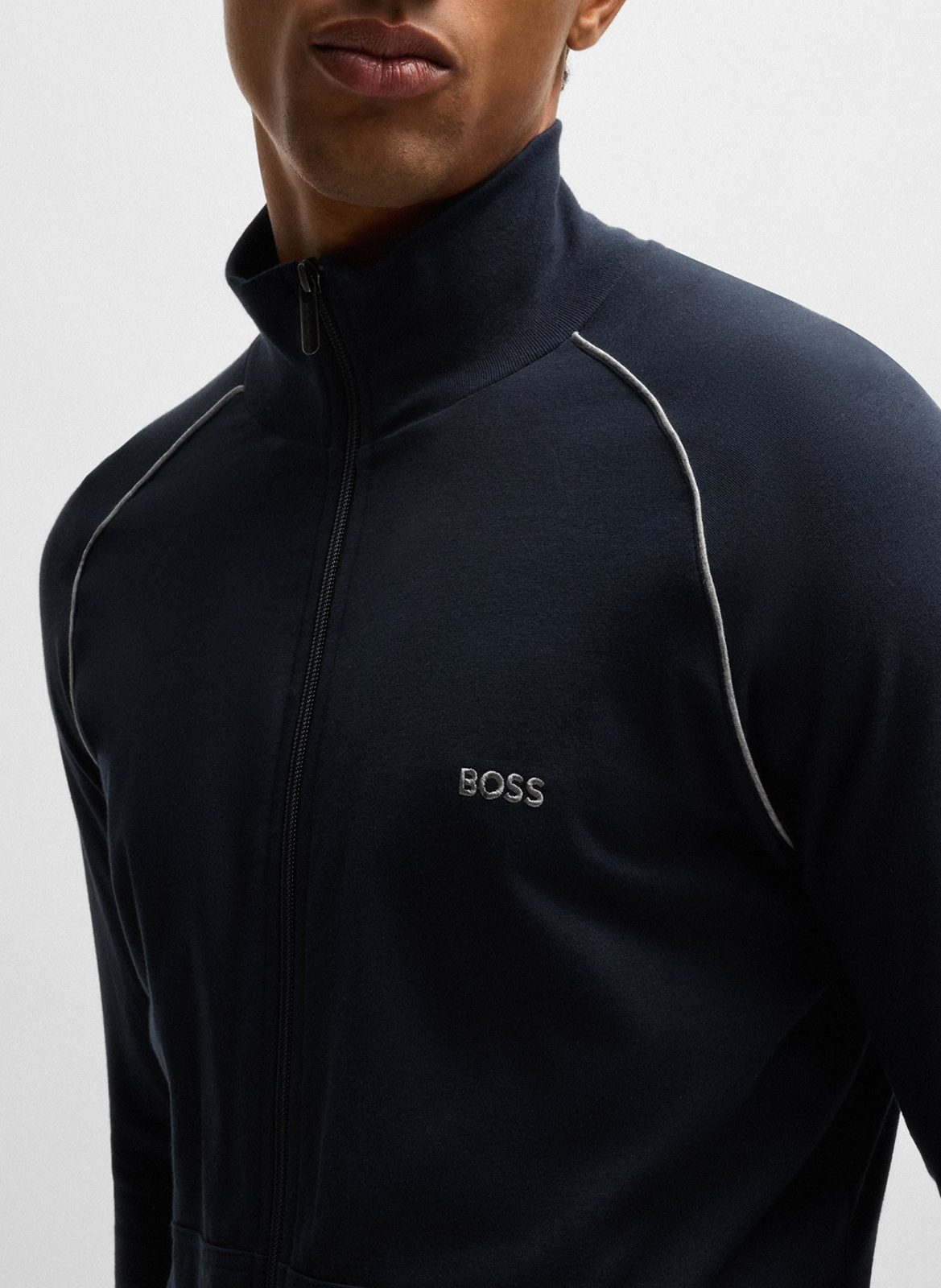 High-neck cotton-blend jacket Blue