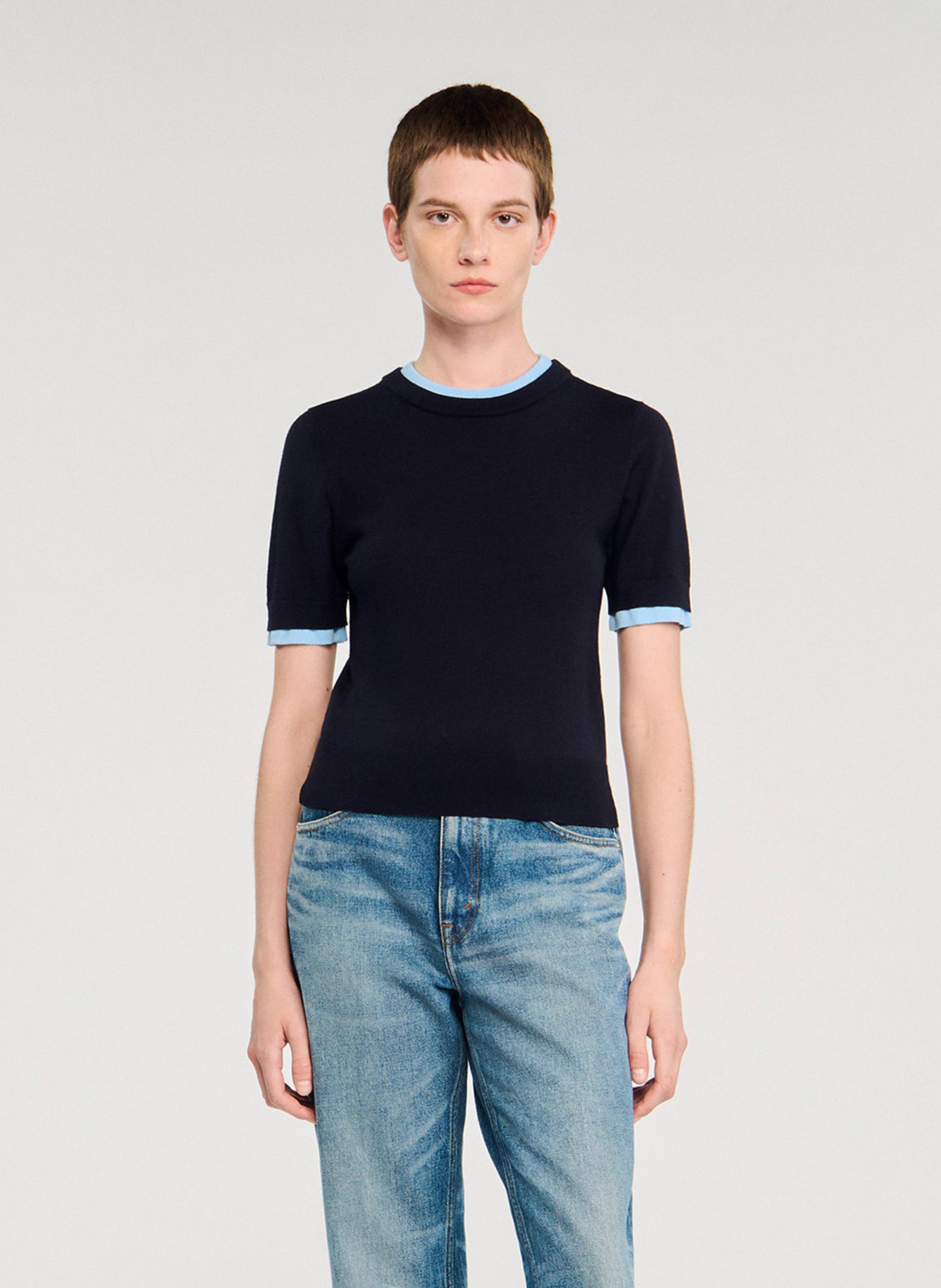 Pull ajusté col rond en laine SANDRO