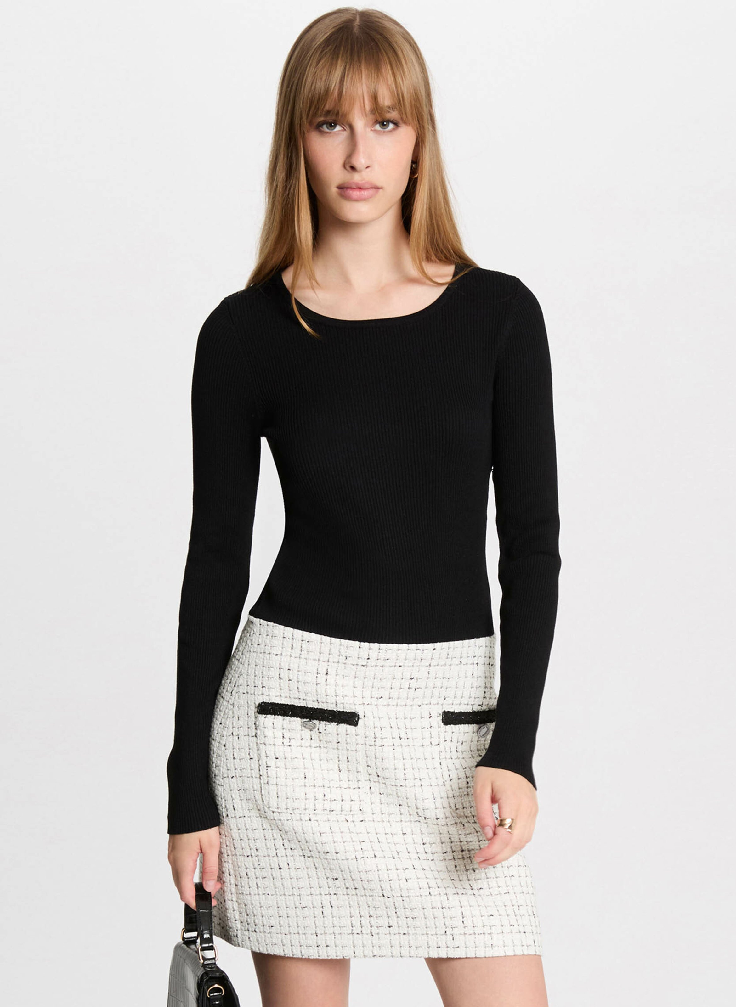 Round-neck tweed dress MORGAN White