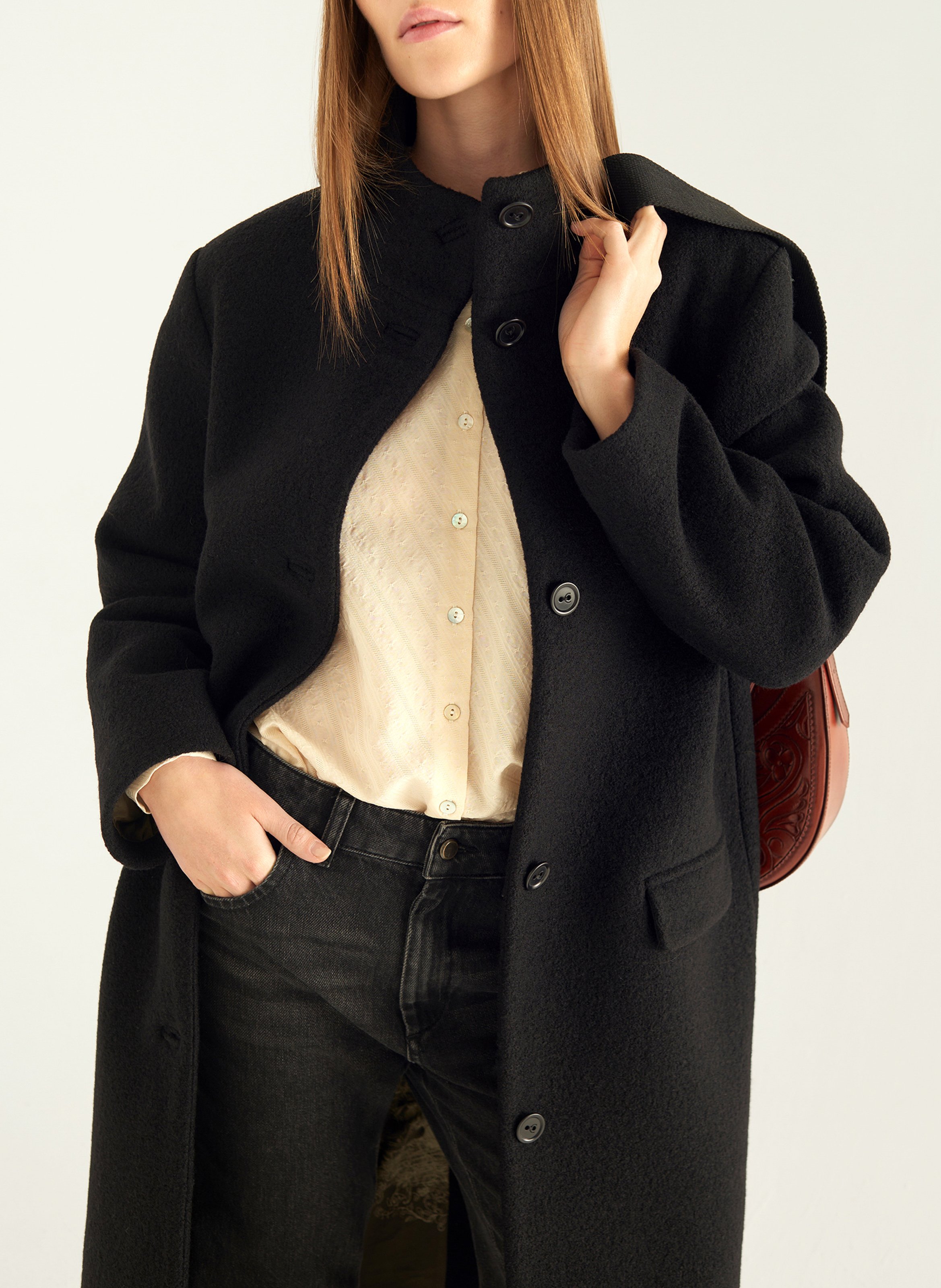 Manteau midi col montant en laine COTELAC Noir