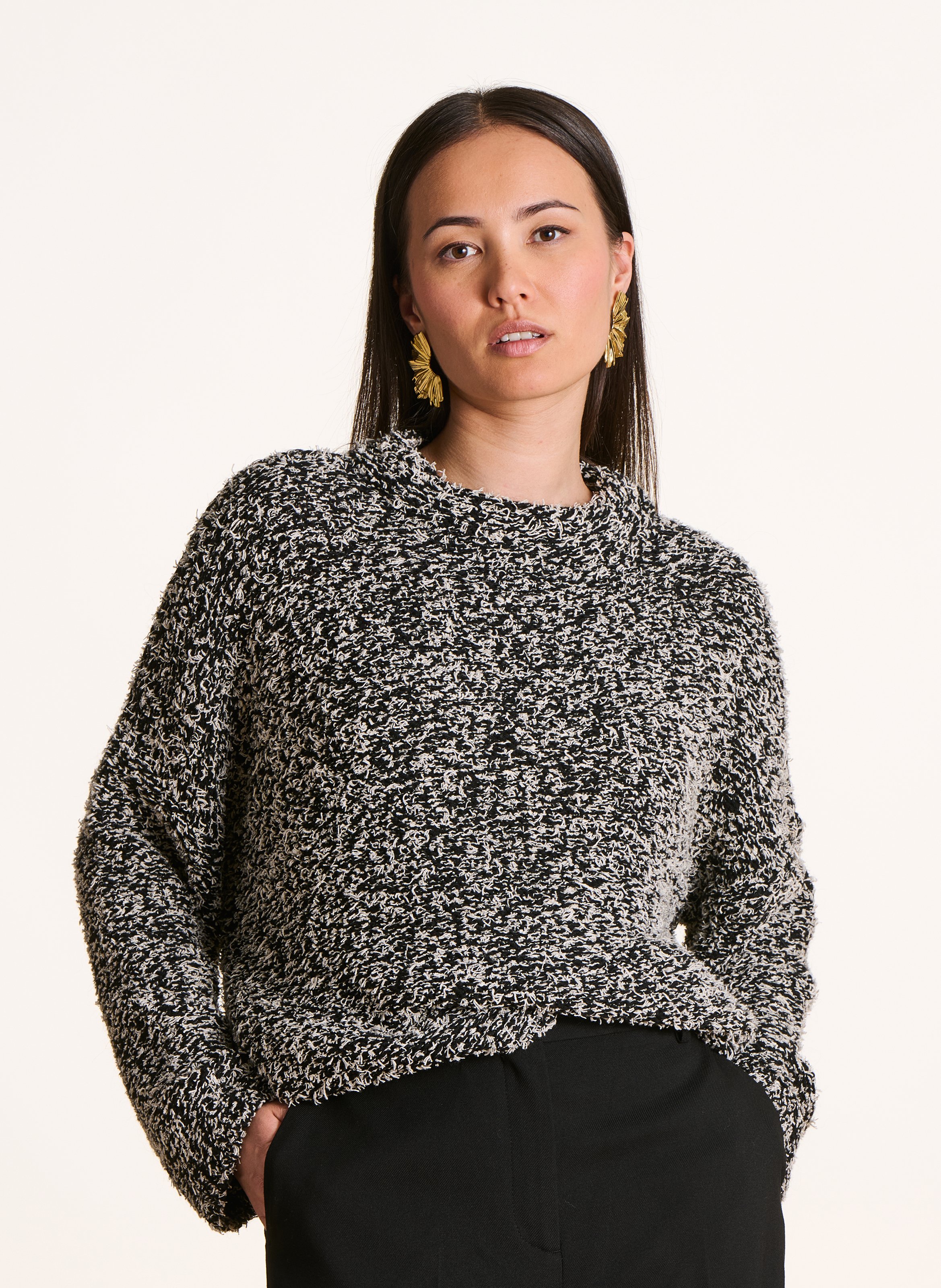 Oversized Strickpullover in zweifarbiger Optik LA FEE MARABOUTEE Schwarz