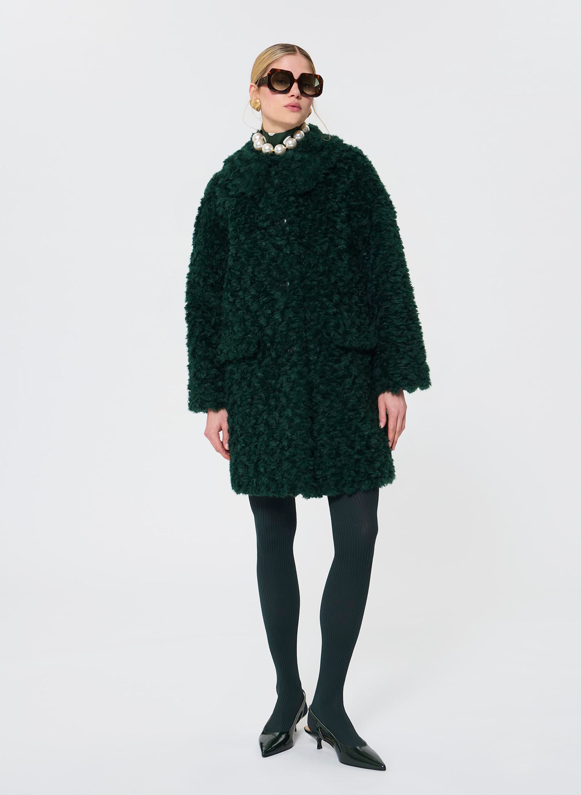 Faux fur coat with classic collar TARA JARMON Green