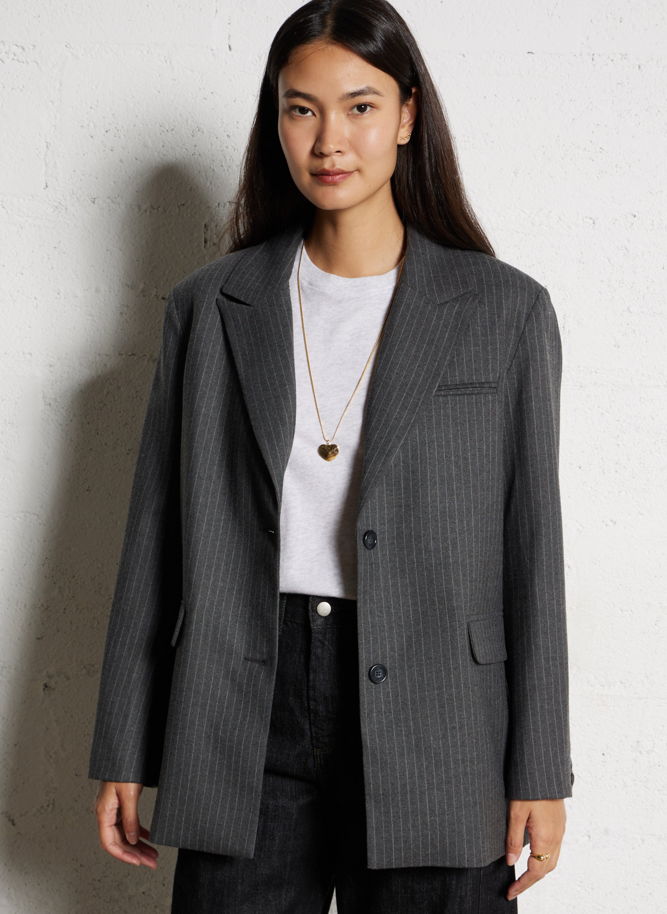 Veste ample col tailleur rayée  DES PETITS HAUTS Gris