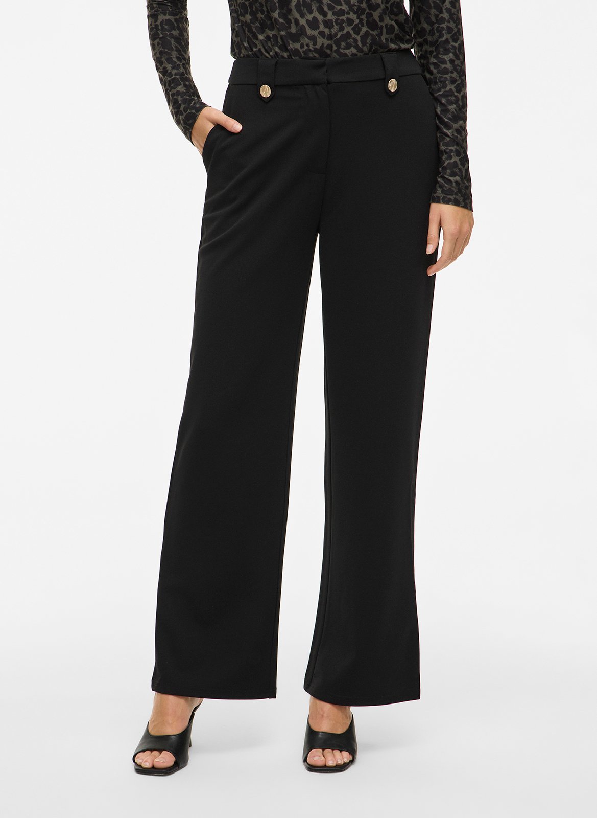 Pantalon flare taille haute unie VILA Noir