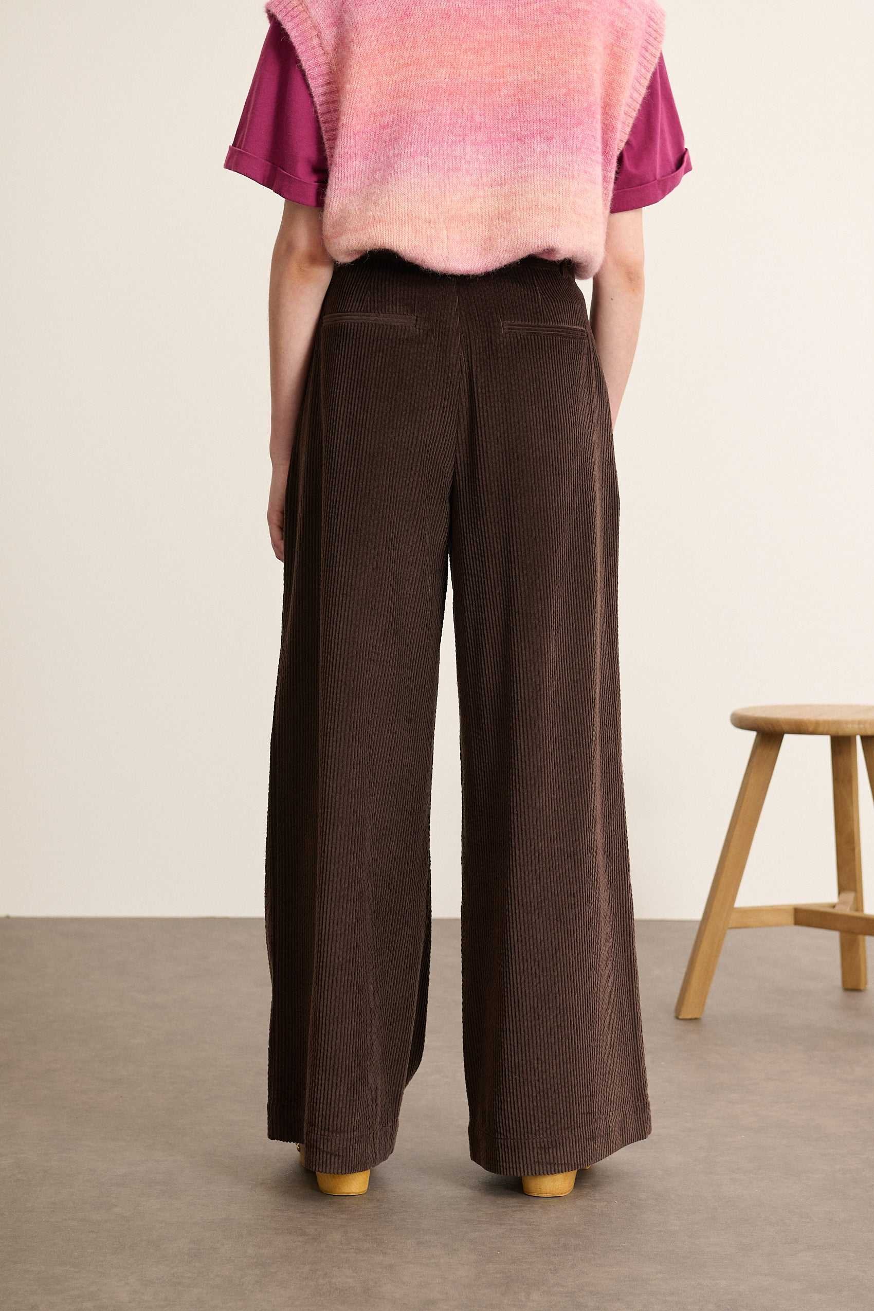 High-waisted wide-leg corduroy trousers with pleats GARANCE PARIS Brown