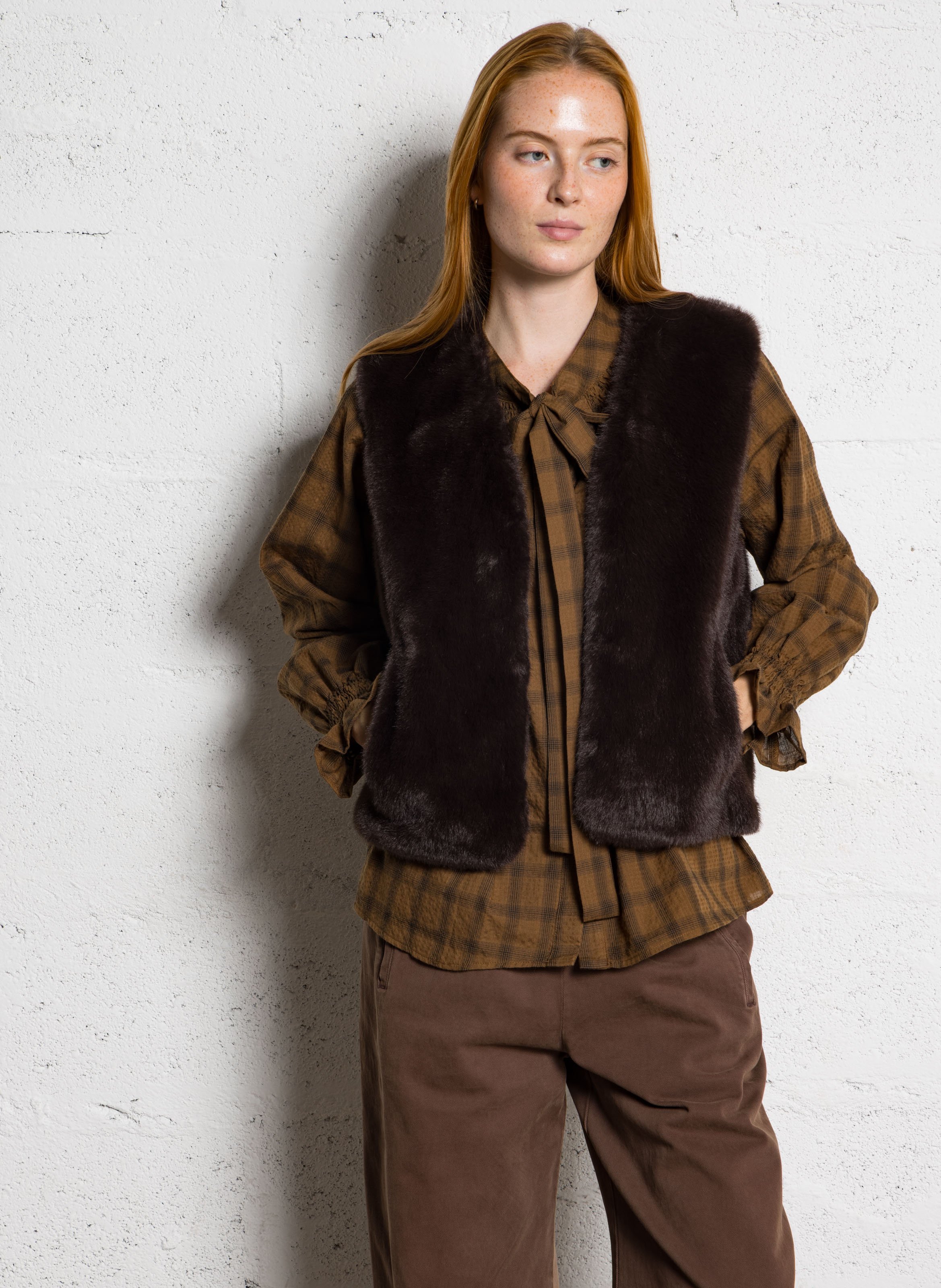 Baumwollbluse mit Schluppenkragen THE KORNER Braun