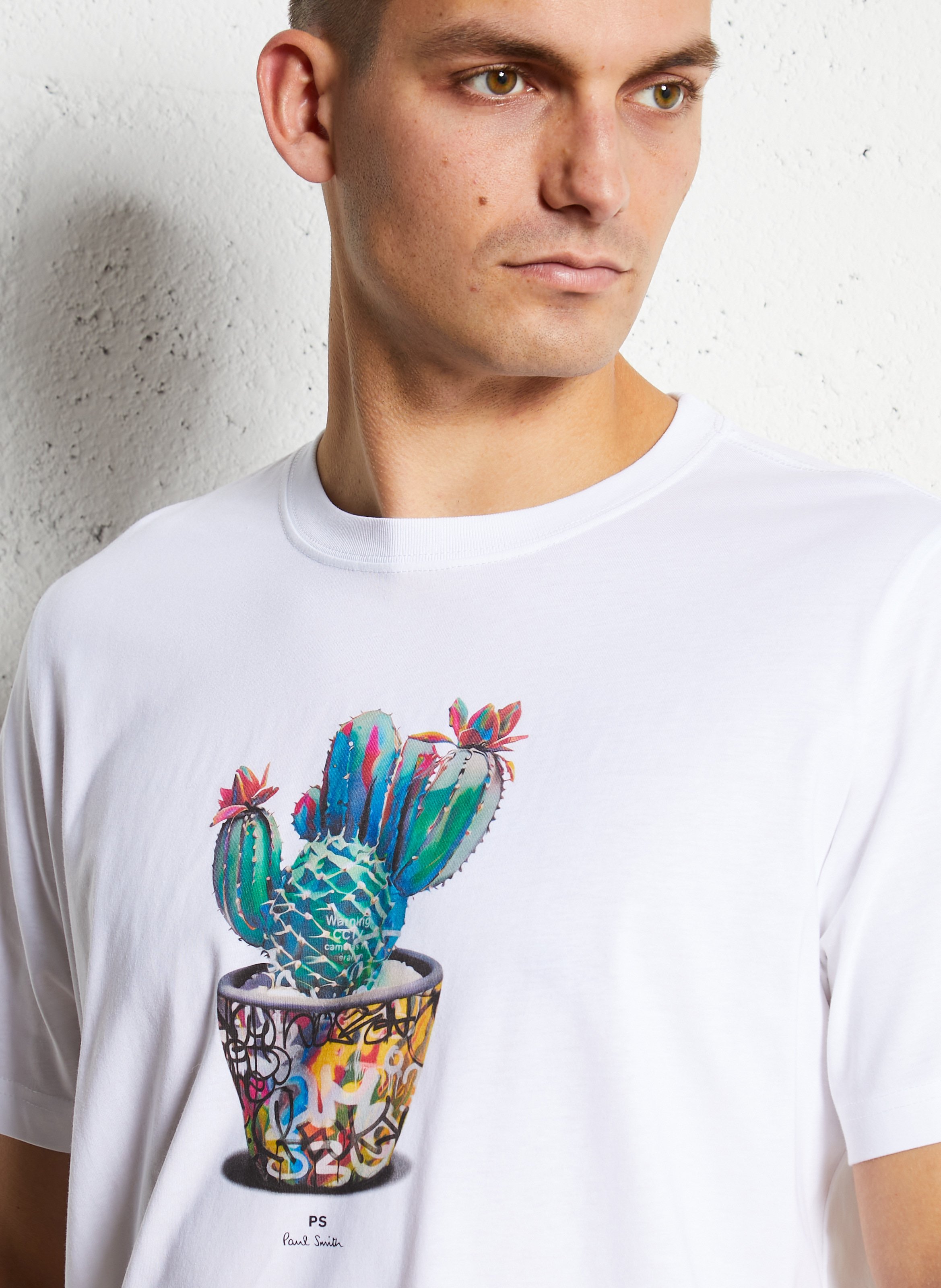Straight round neck printed organic cotton t-shirt PAUL SMITH White