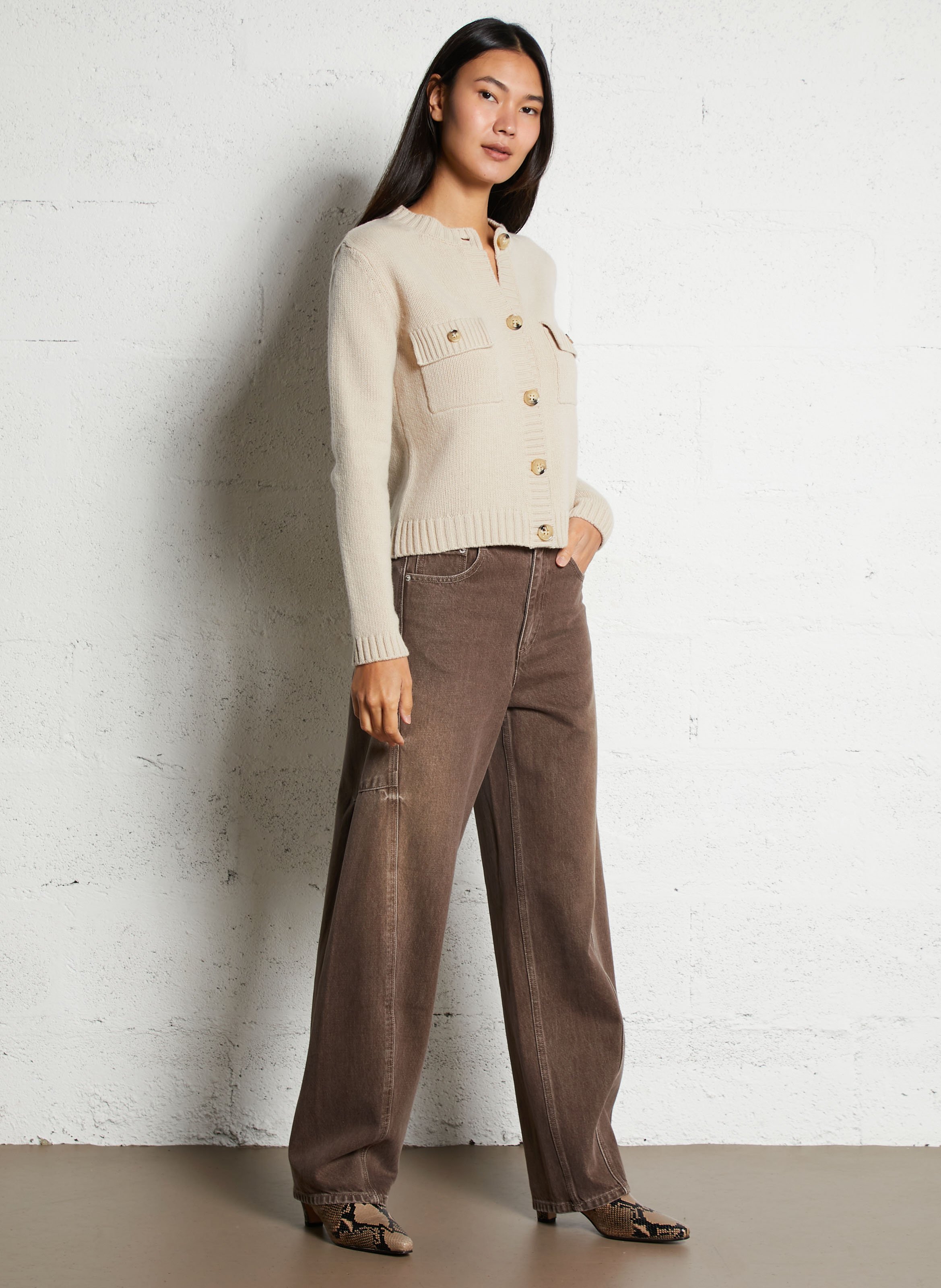 Straight round-neck wool cardigan MAX MARA WEEK END Beige