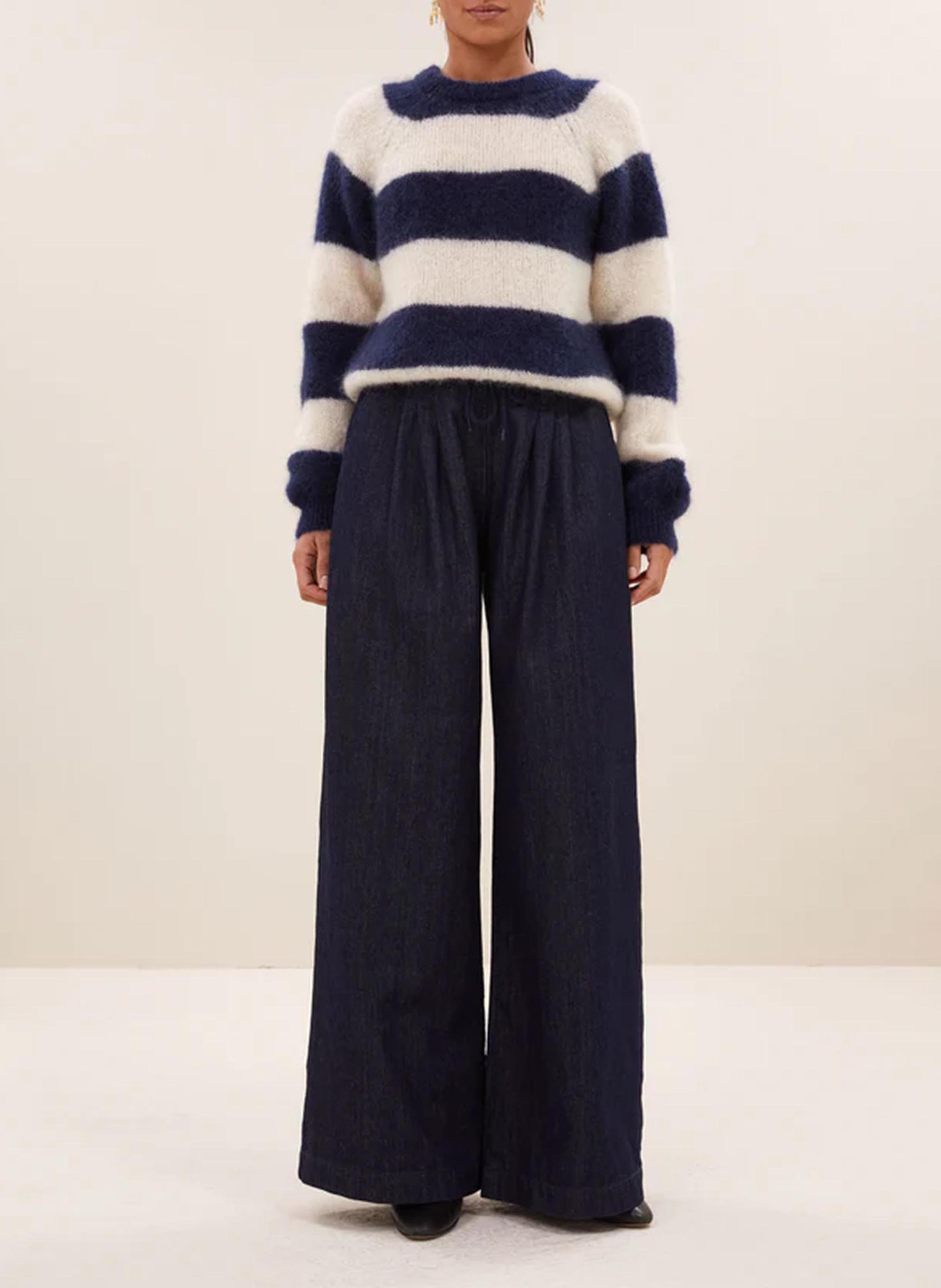 Effen trui van wolmix met lange mouwen en kant BY BAR Blauw