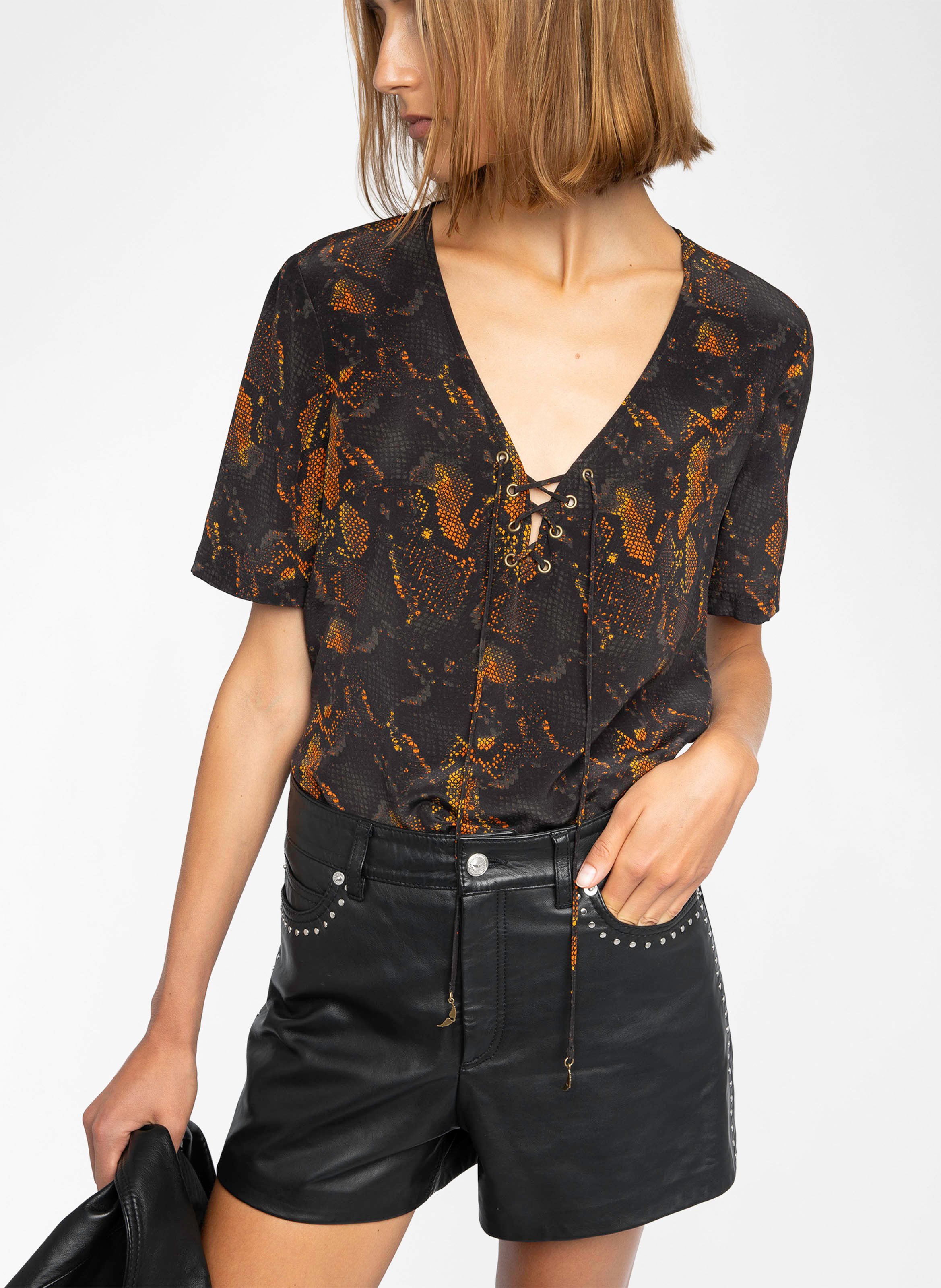 Straight-cut printed V-neck top ZADIG&VOLTAIRE Black
