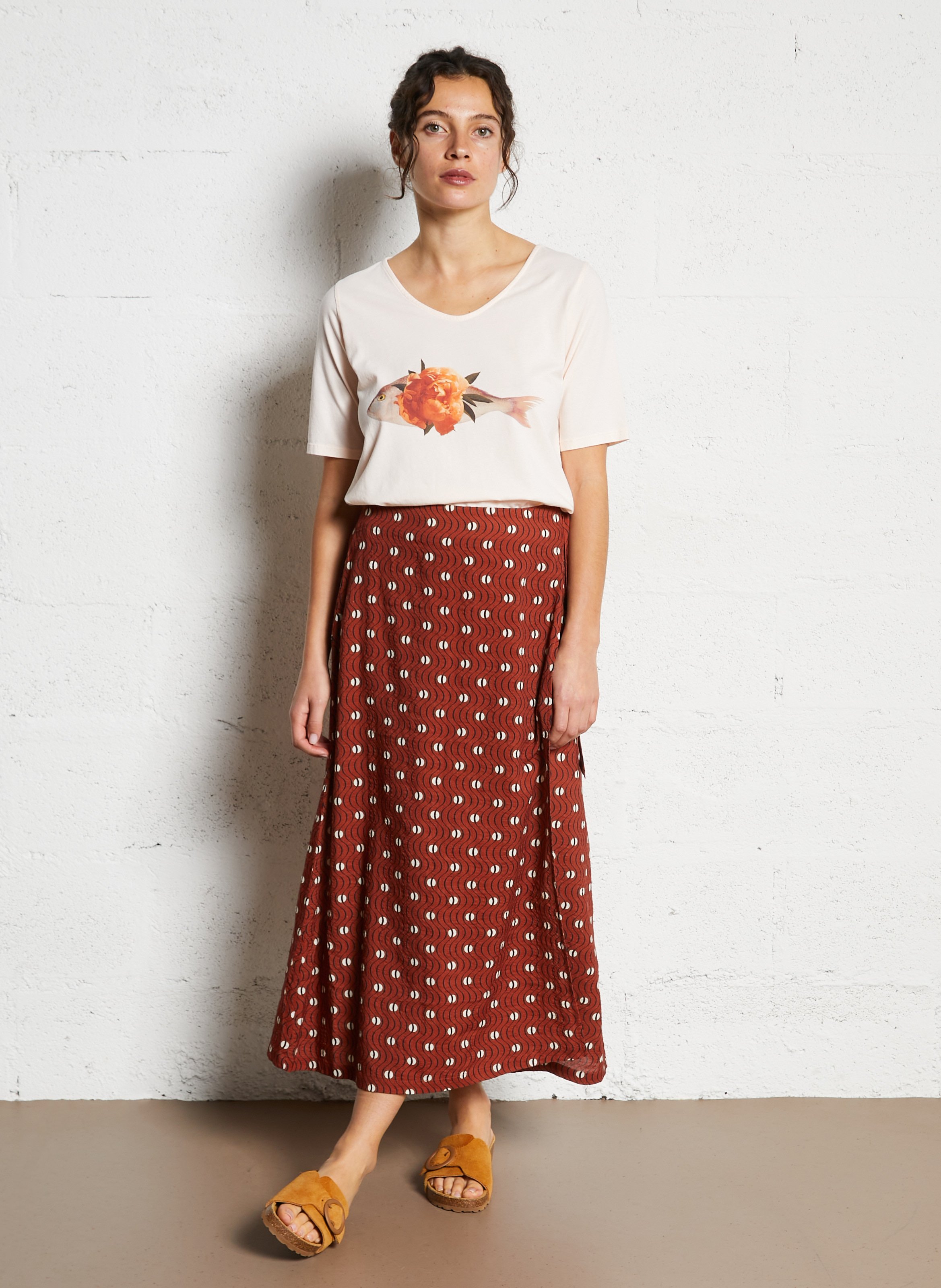 Tee-shirt col rond imprimé en coton NICE THINGS Rose