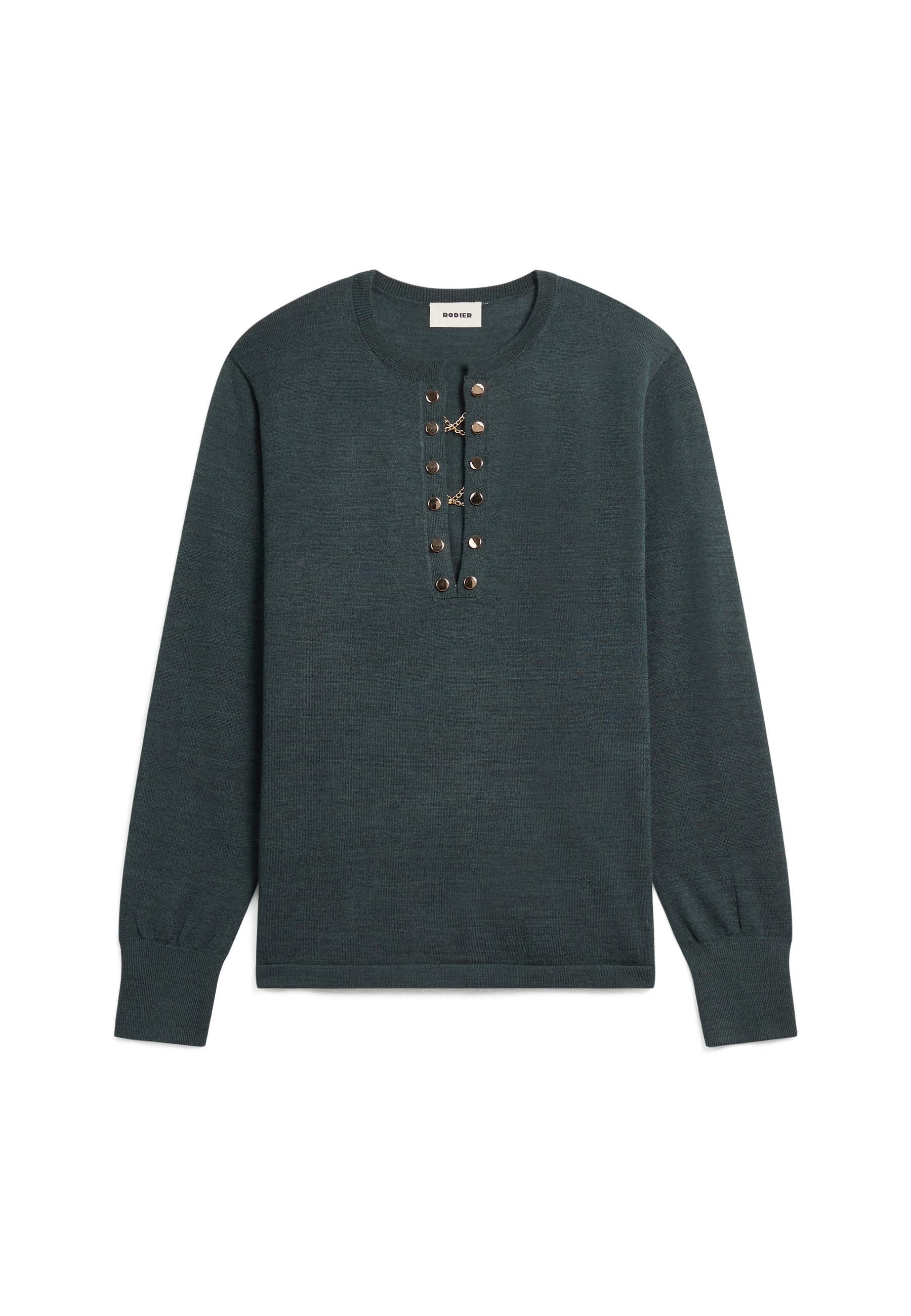 Grandad-collar merino wool sweater RODIER Green