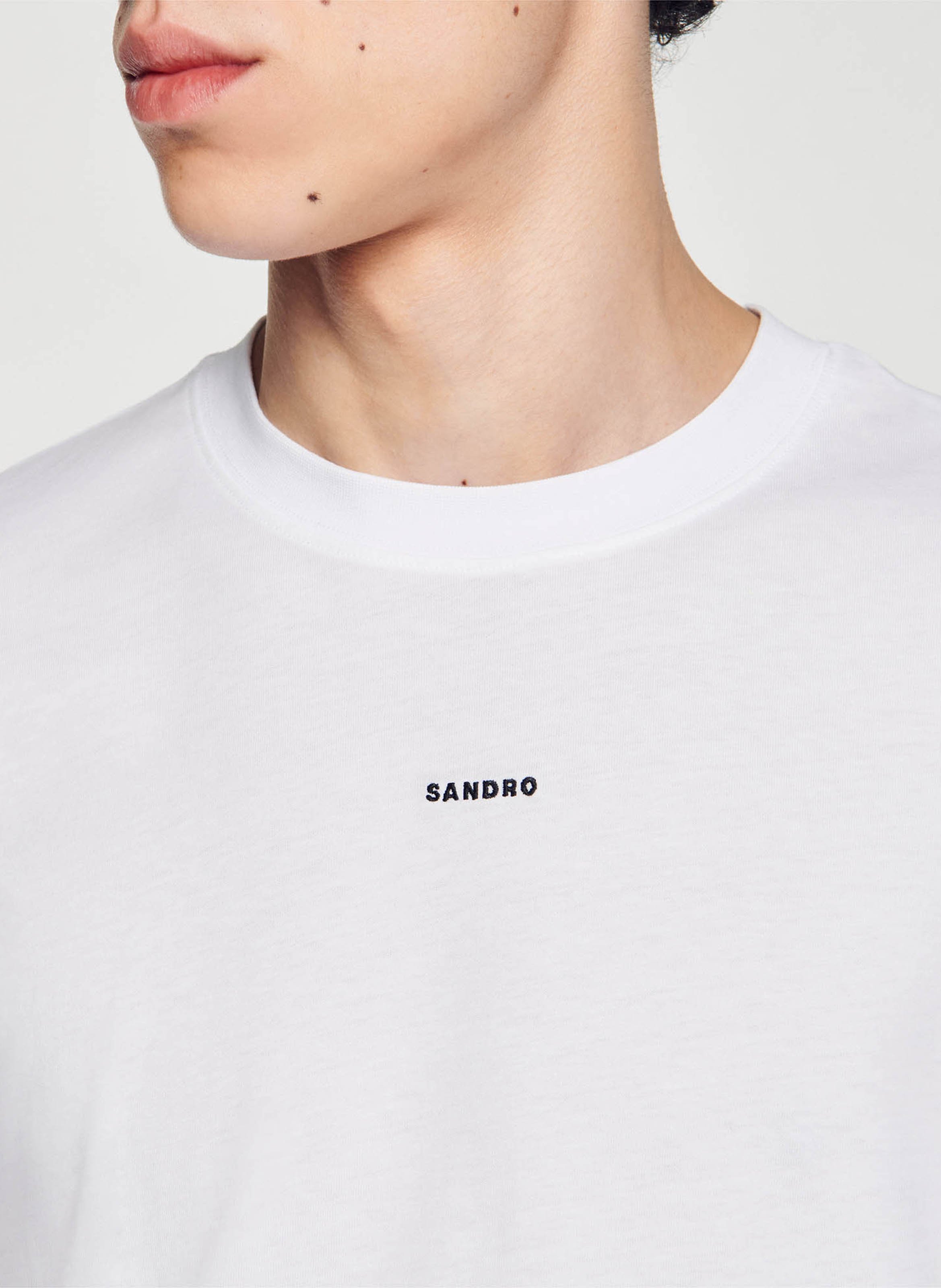 Straight cotton round-neck T-shirt SANDRO White