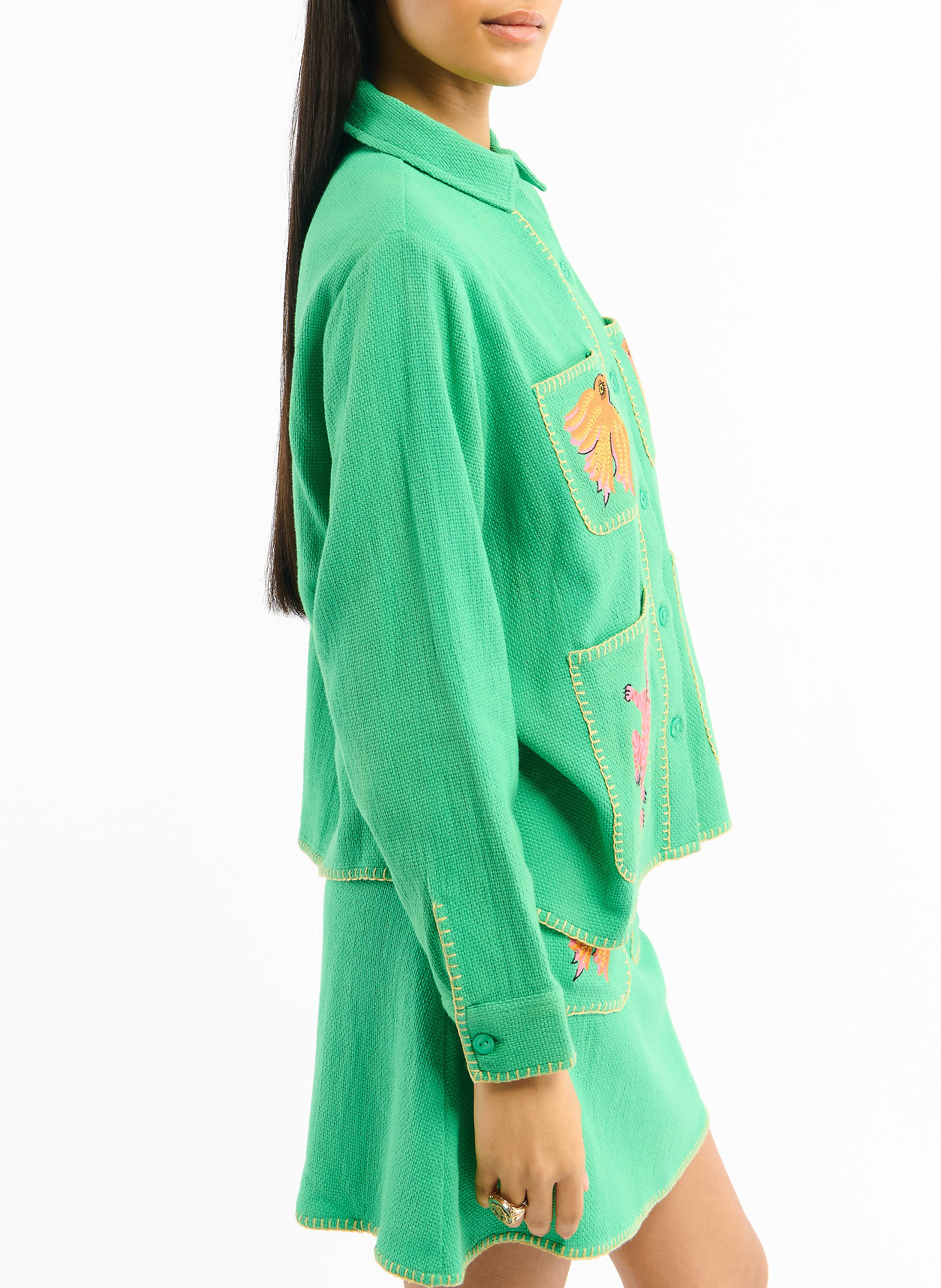 Straight shirt with cotton embroideries WILD Green