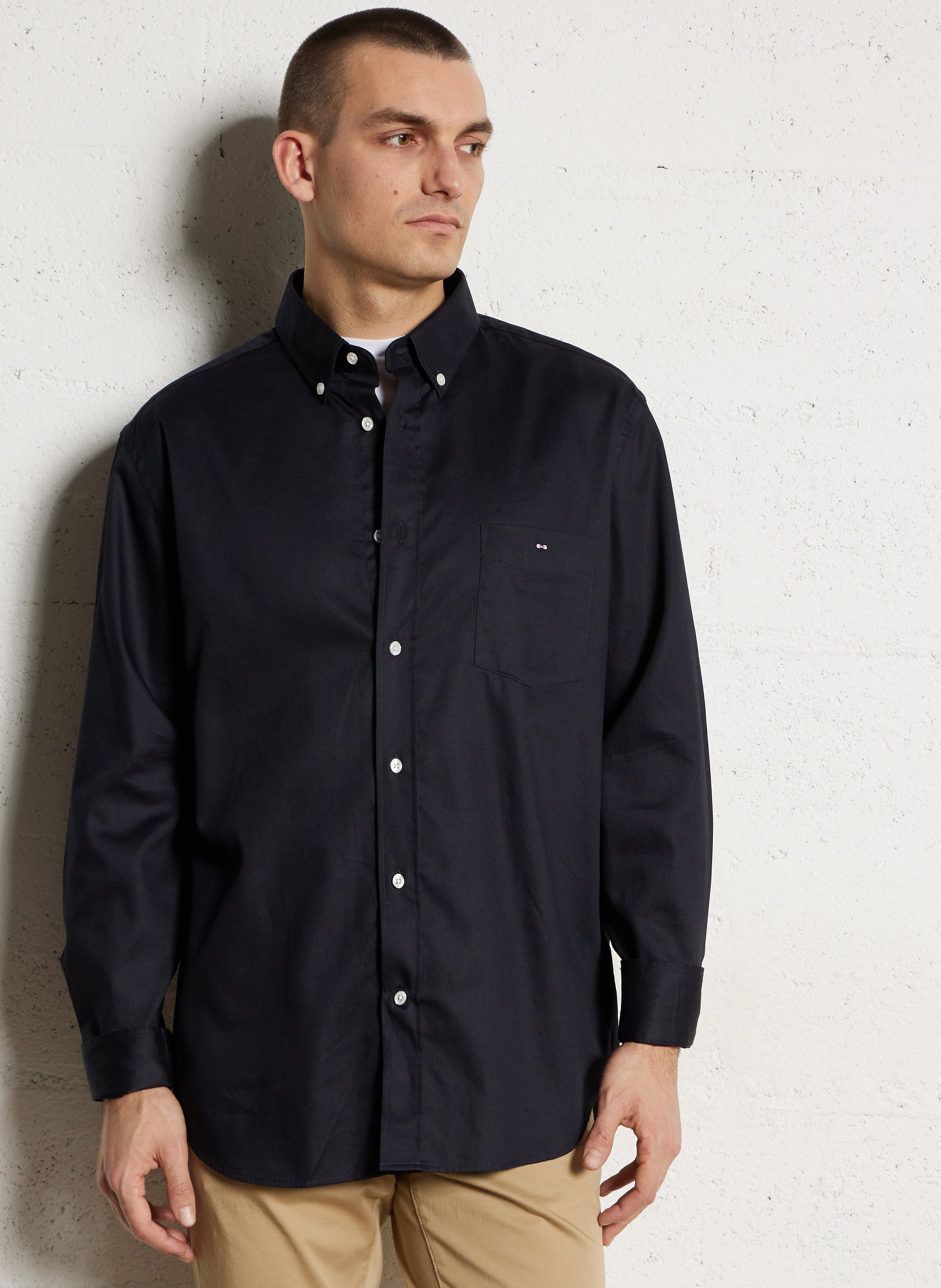 Solid straight button-up shirt EDEN PARK Blue